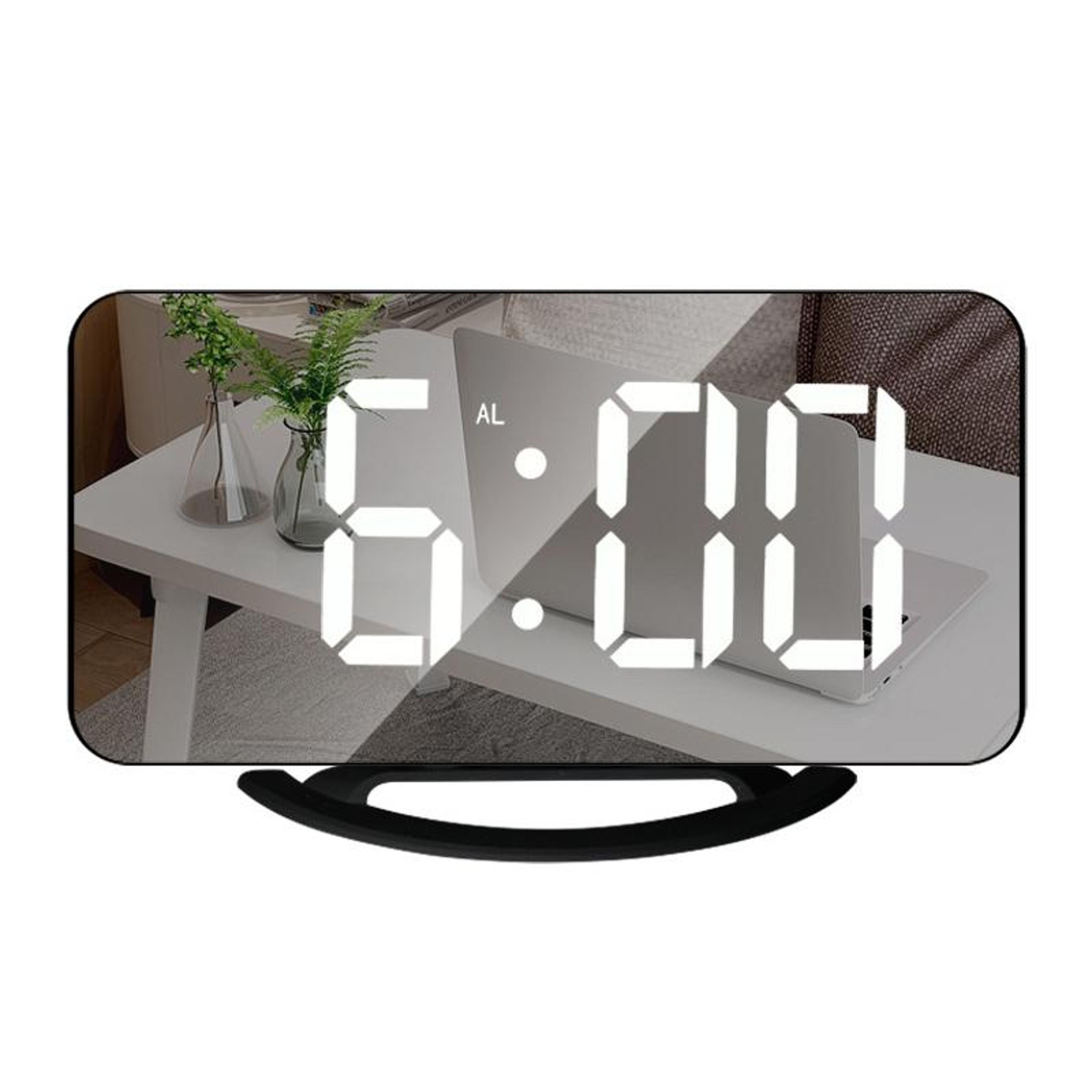 led makeup mirror digital alarm clock with touch control auto brightness and type c charging