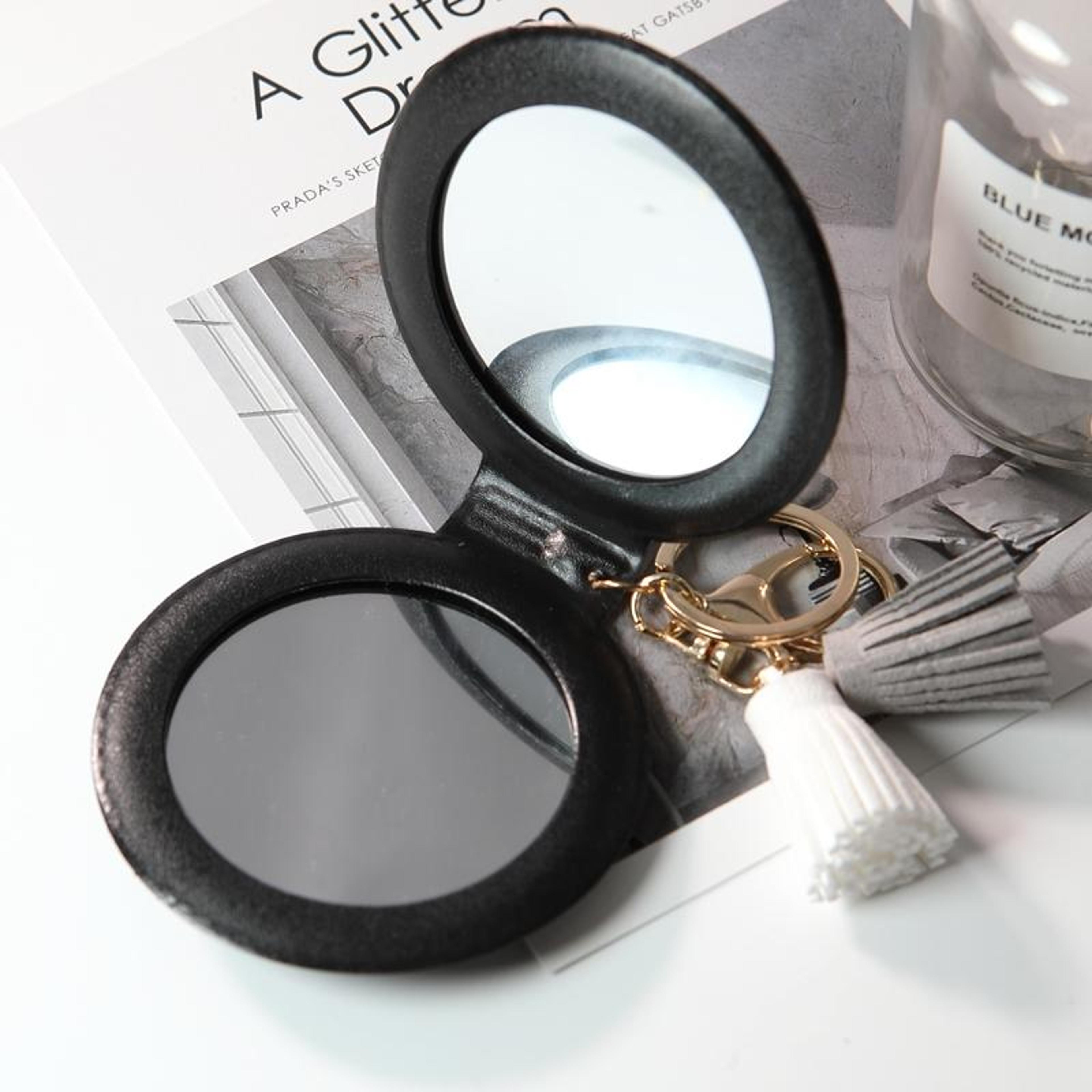 elegant compact makeup mirror portable folding mirror with pu leather cover and tassel