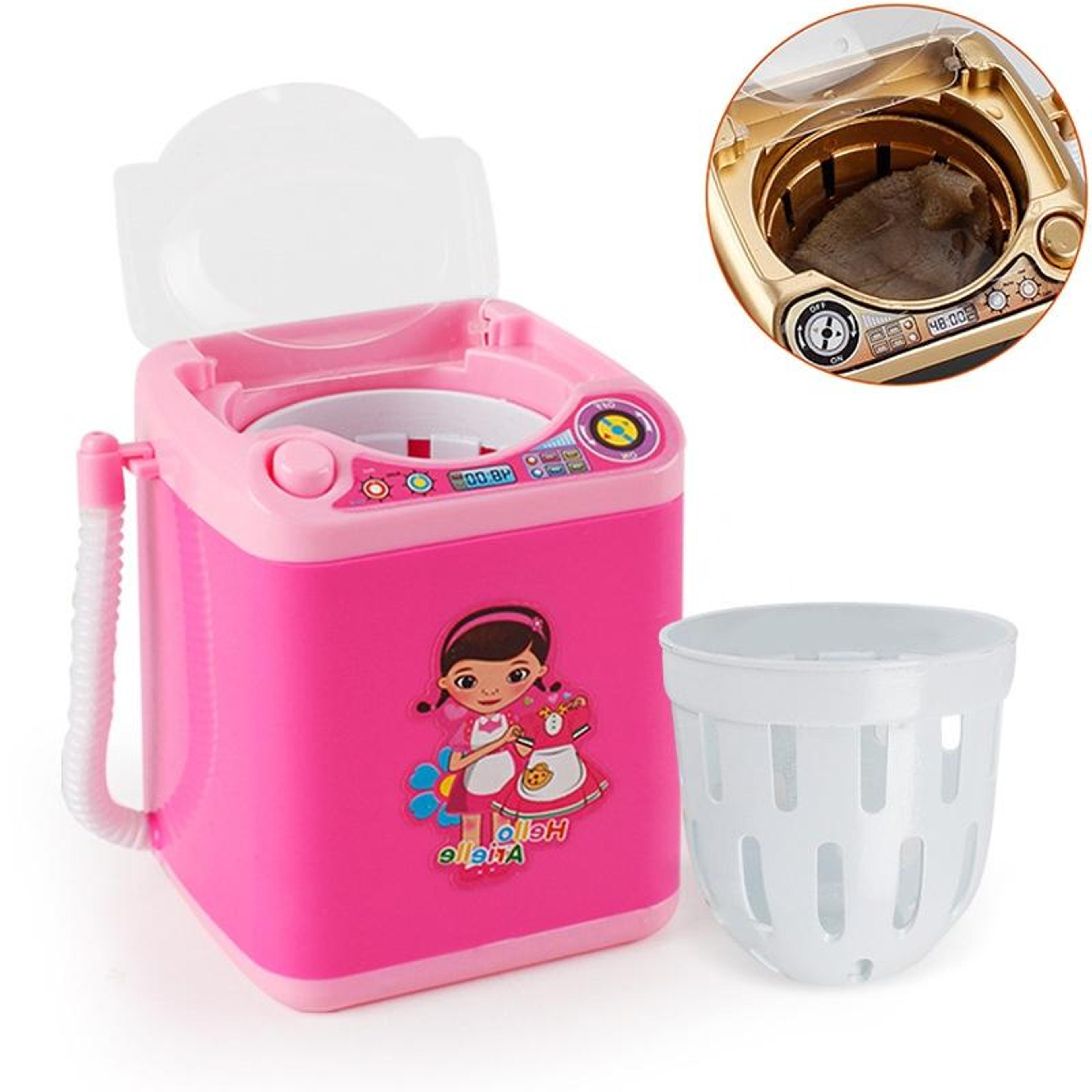 mini washing machine toy kids pretend play makeup brush cleaner beauty sponge washer