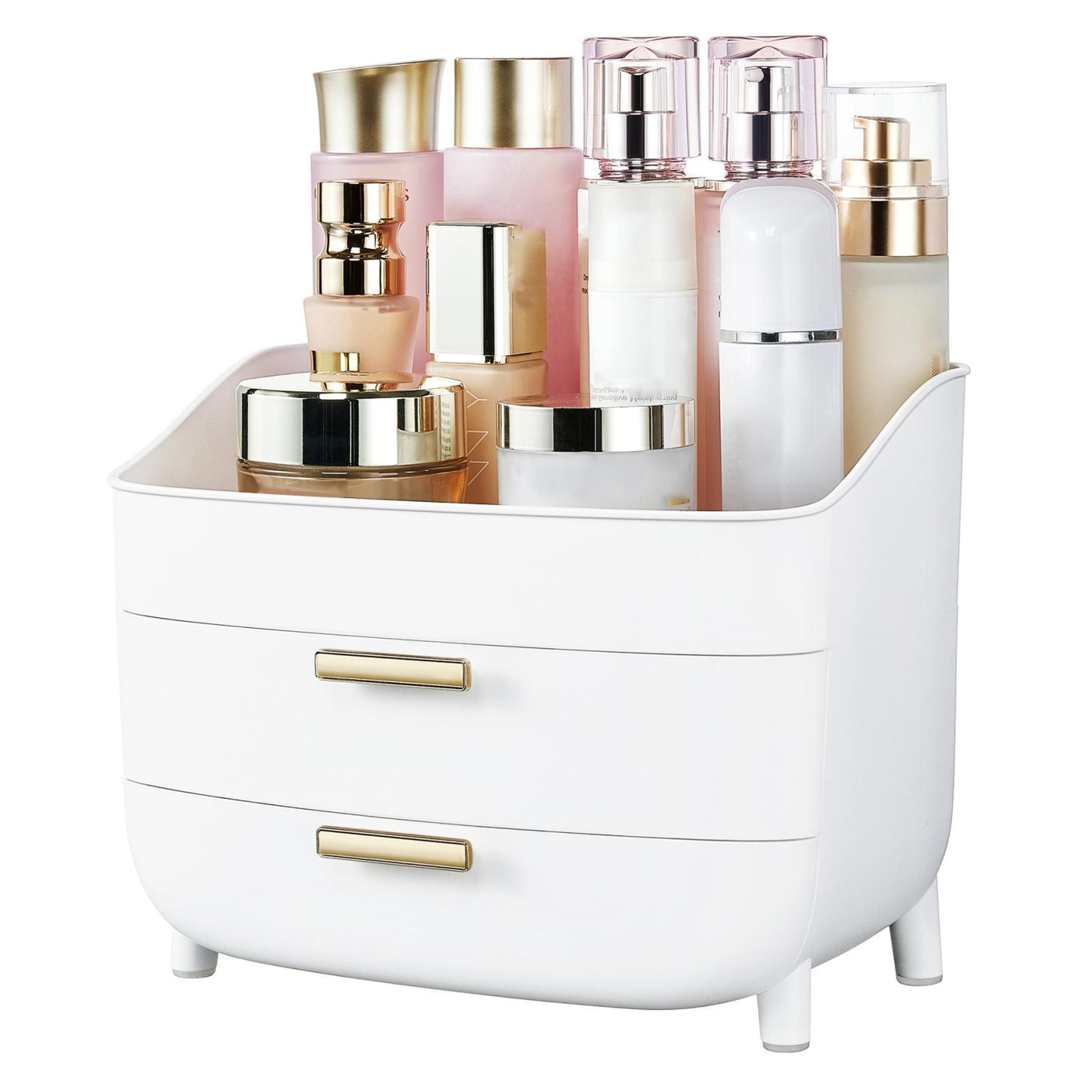 3 tier makeup organizer cosmetic storage box with drawers and dustproof lid for vanity desktop