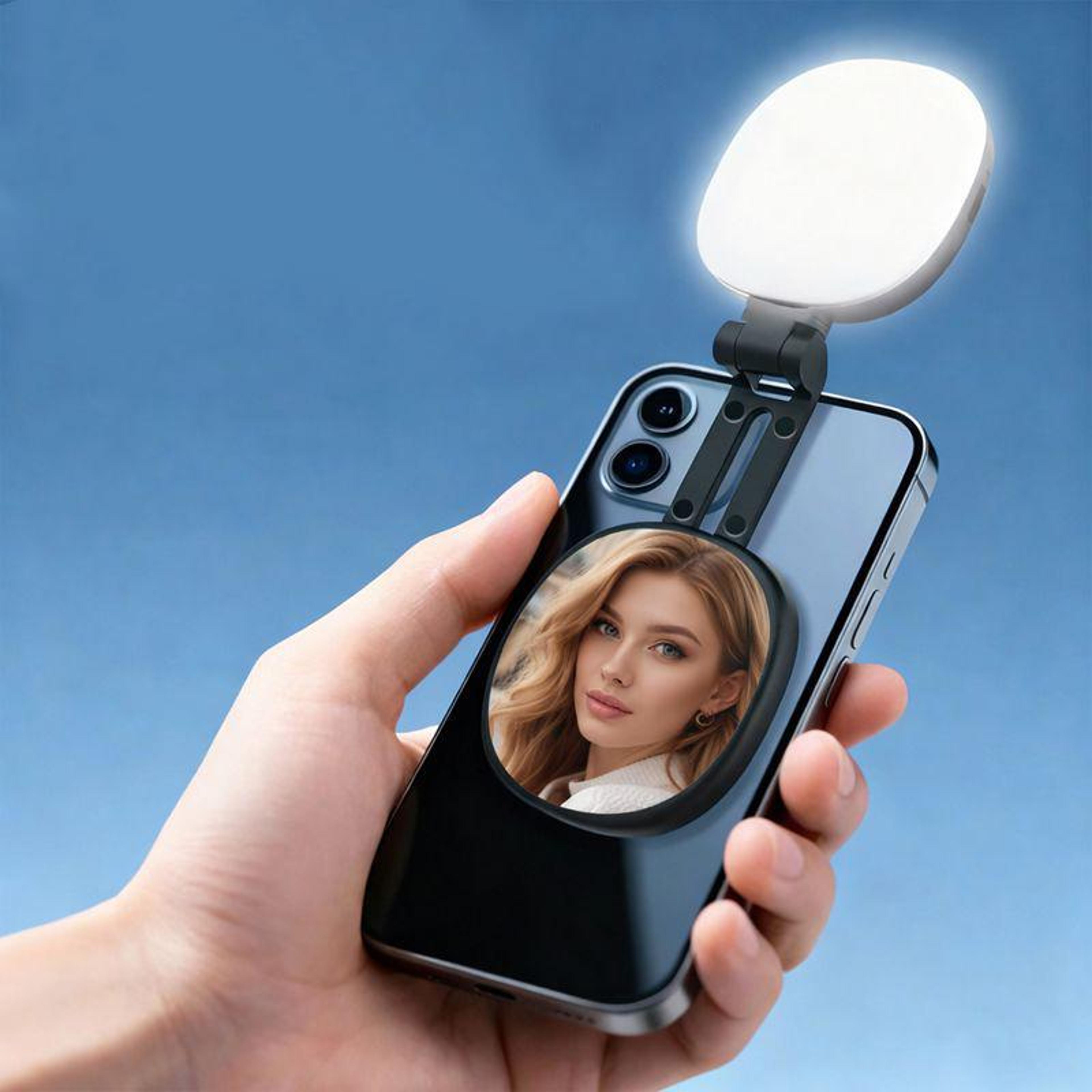 portable magnetic selfie light with mirror 360 rotating led ring light for phones