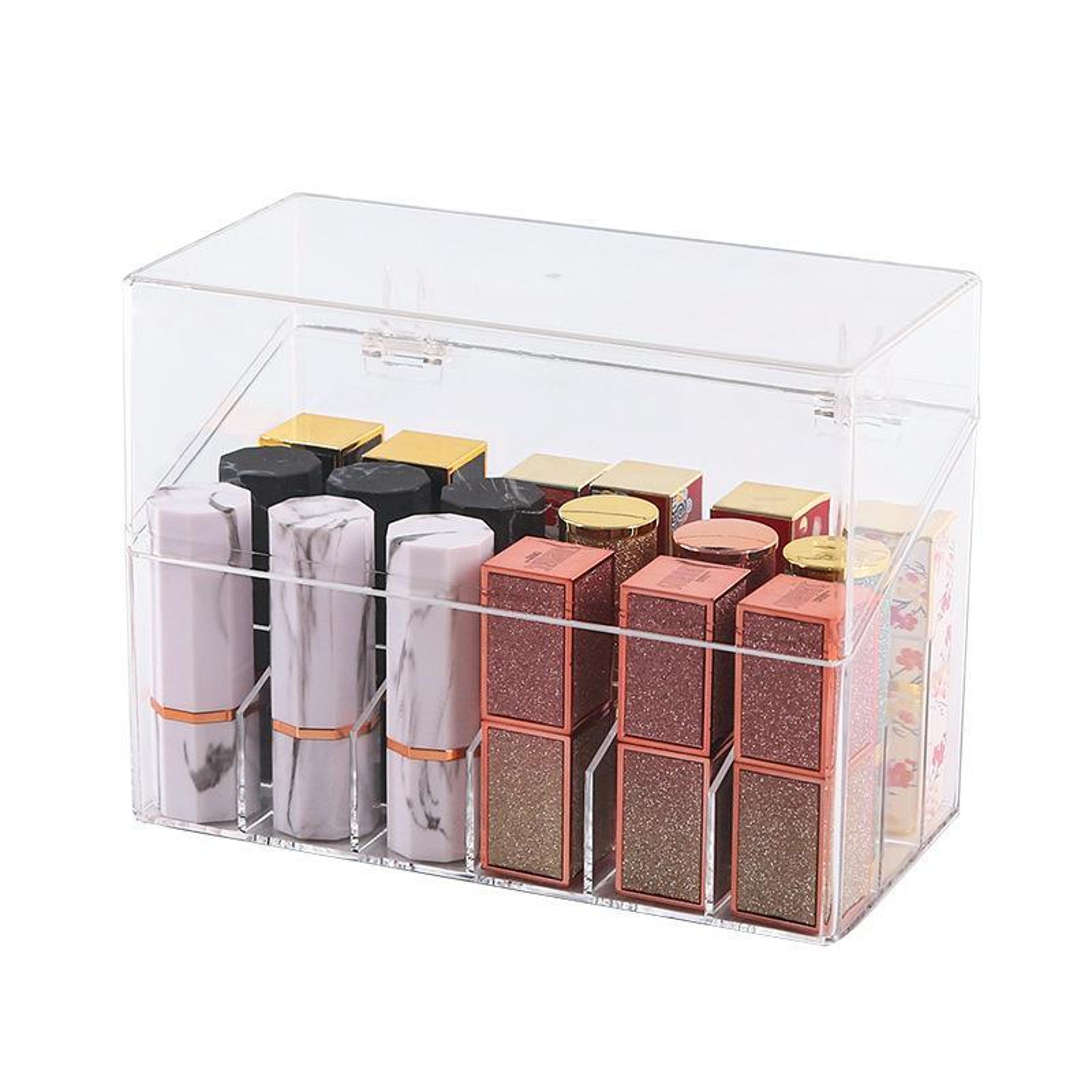 18 grid lipstick organizer transparent makeup organizer with flip lid cosmetic storage box
