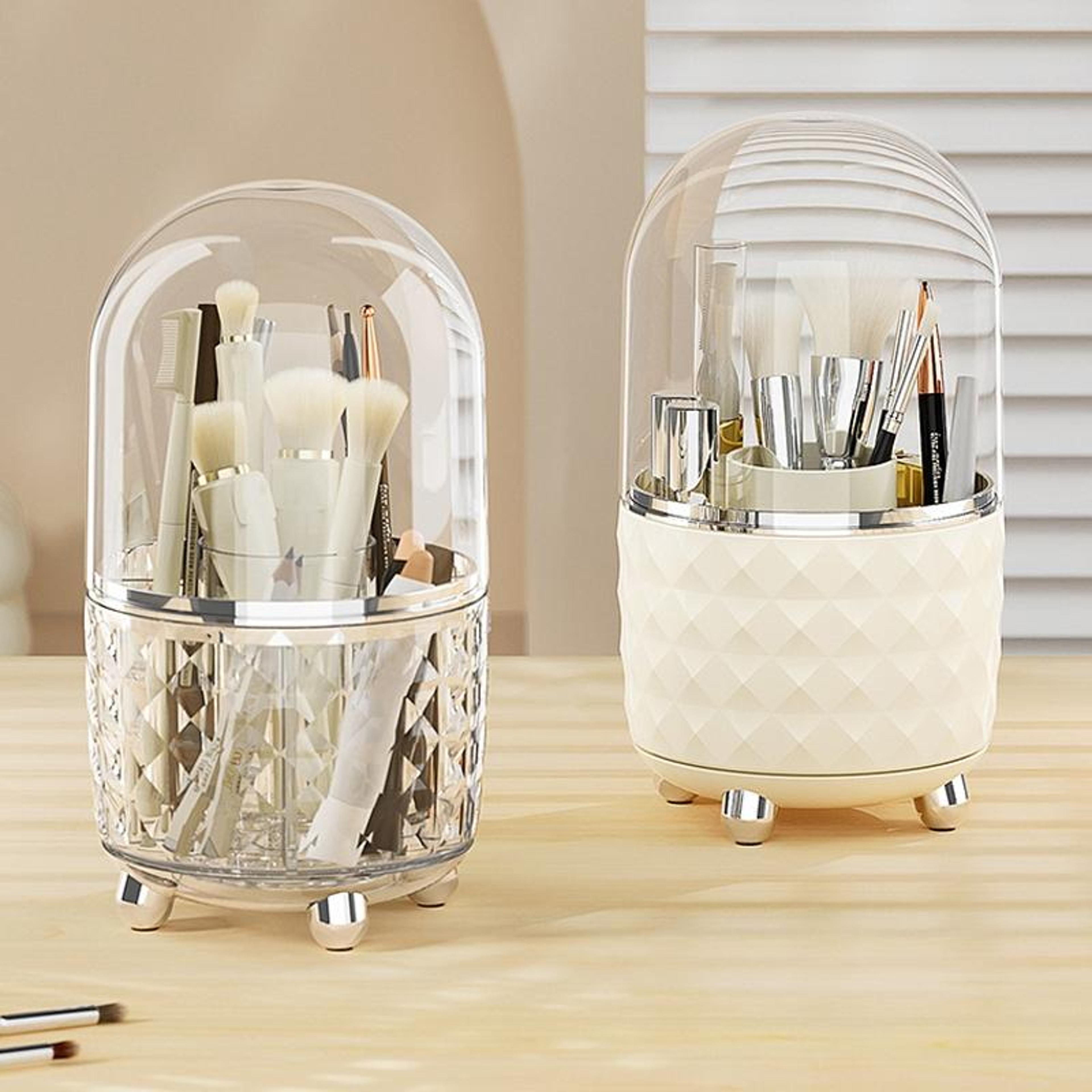 large capacity makeup organizer rotating dustproof vanity storage box for cosmetics and skincare