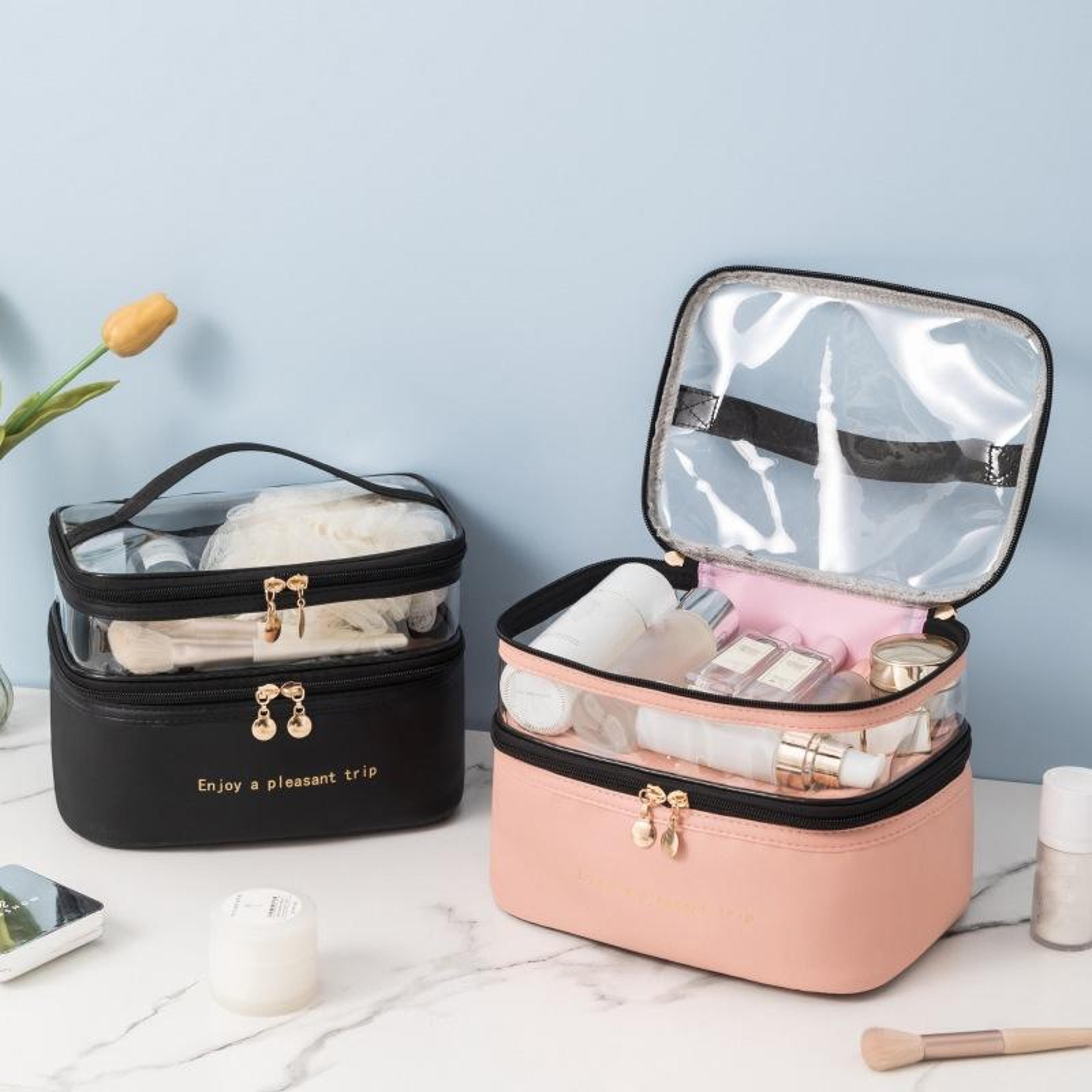 double layer travel makeup bag waterproof cosmetic bag with clear large capacity organizer