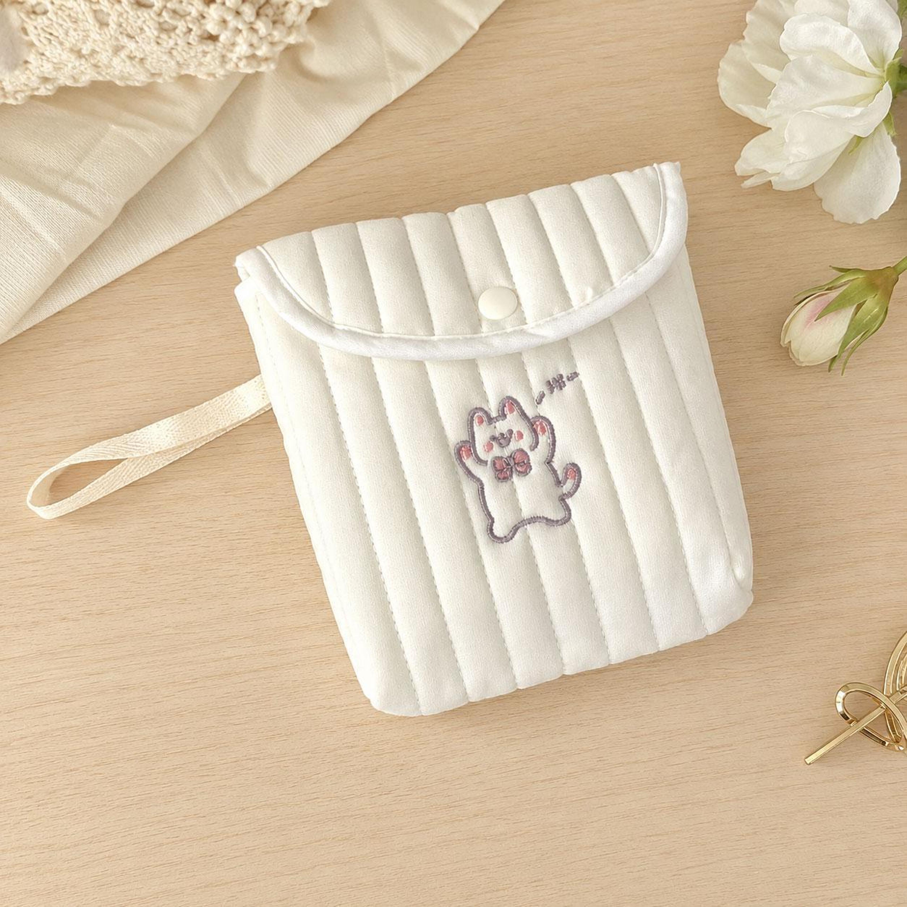 cute embroidered sanitary napkin storage bag cotton linen period pouch mini travel pad holder