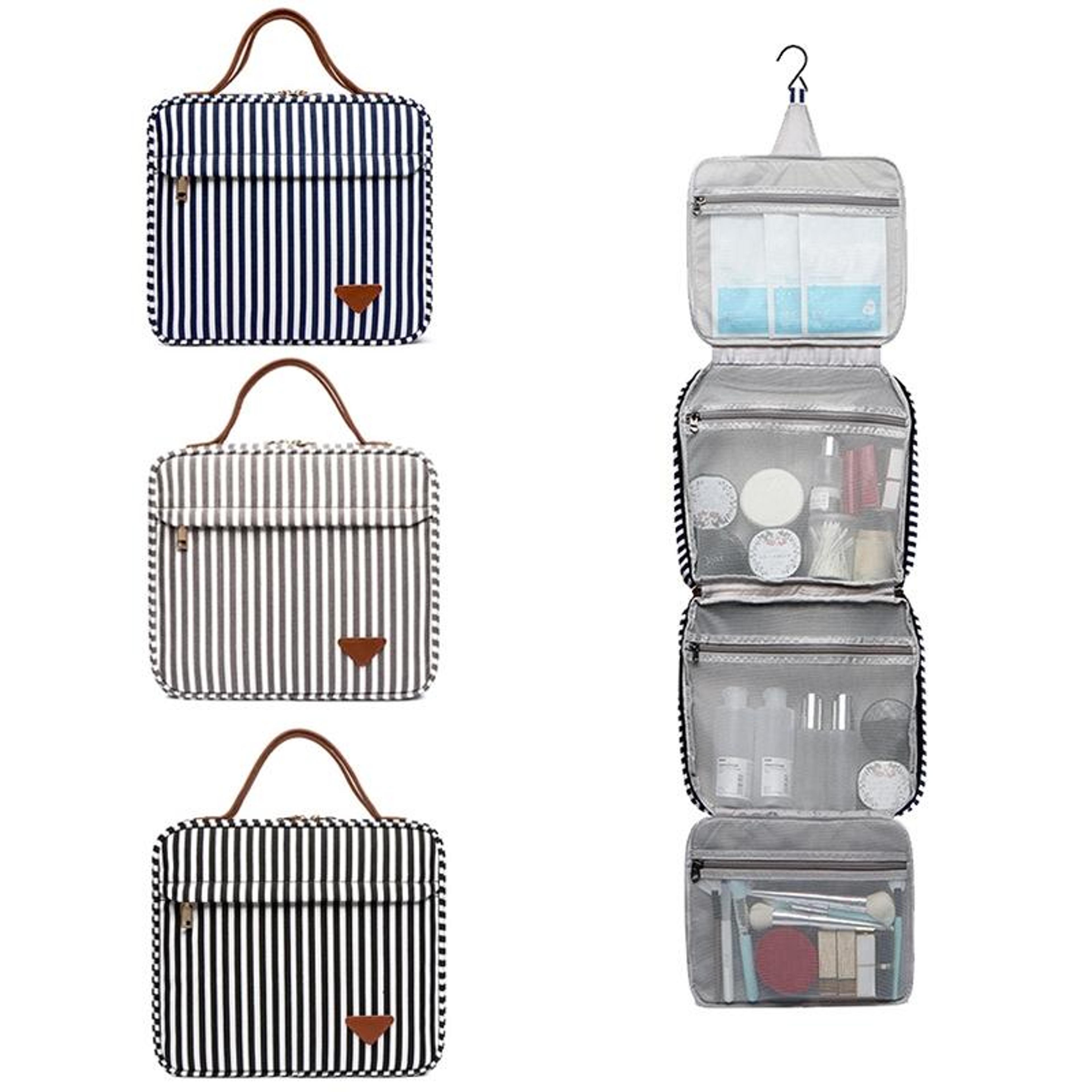 large capacity travel makeup bag multi compartment cosmetic organizer canvas storage case
