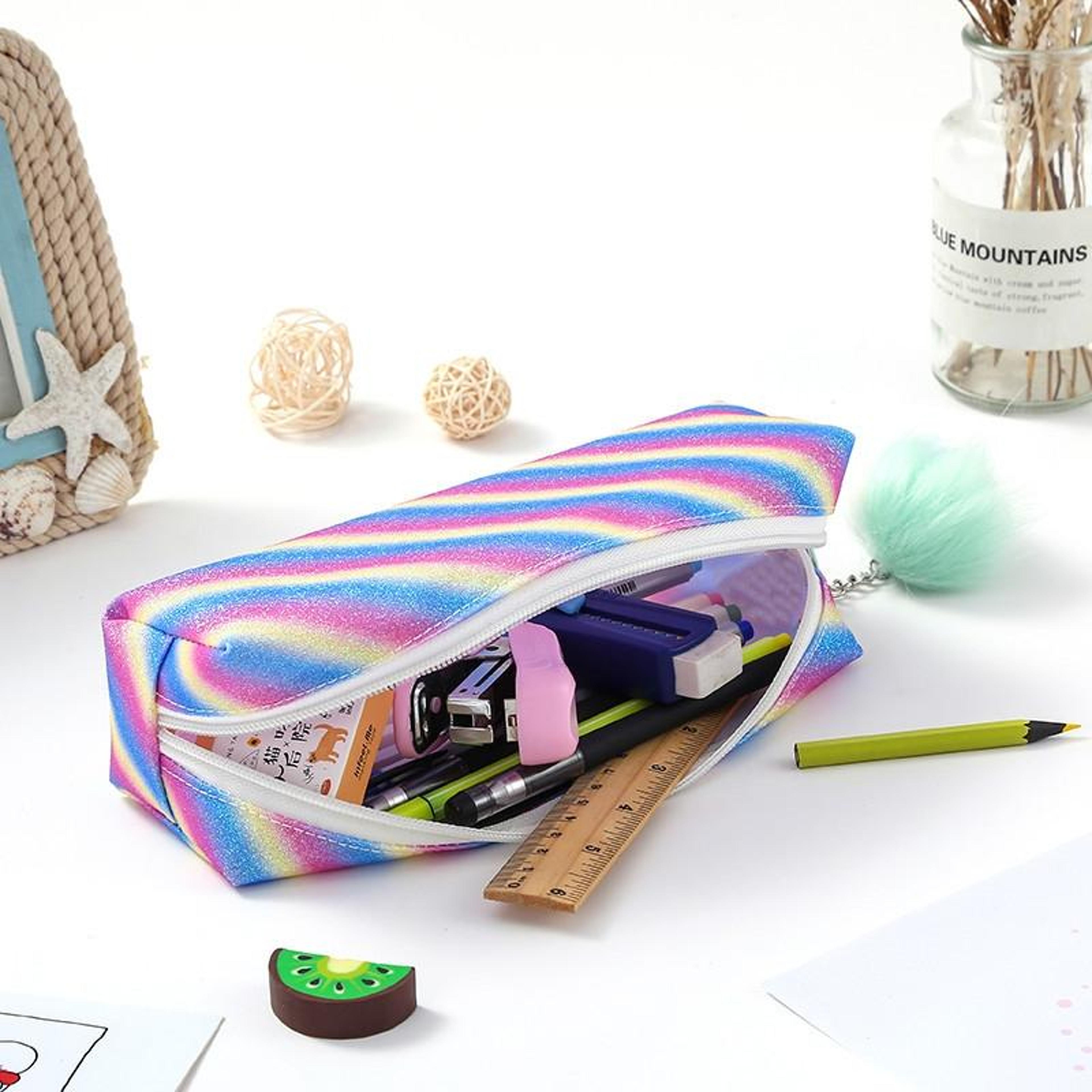 rainbow glitter pencil case shimmer makeup storage bag with smooth zipper