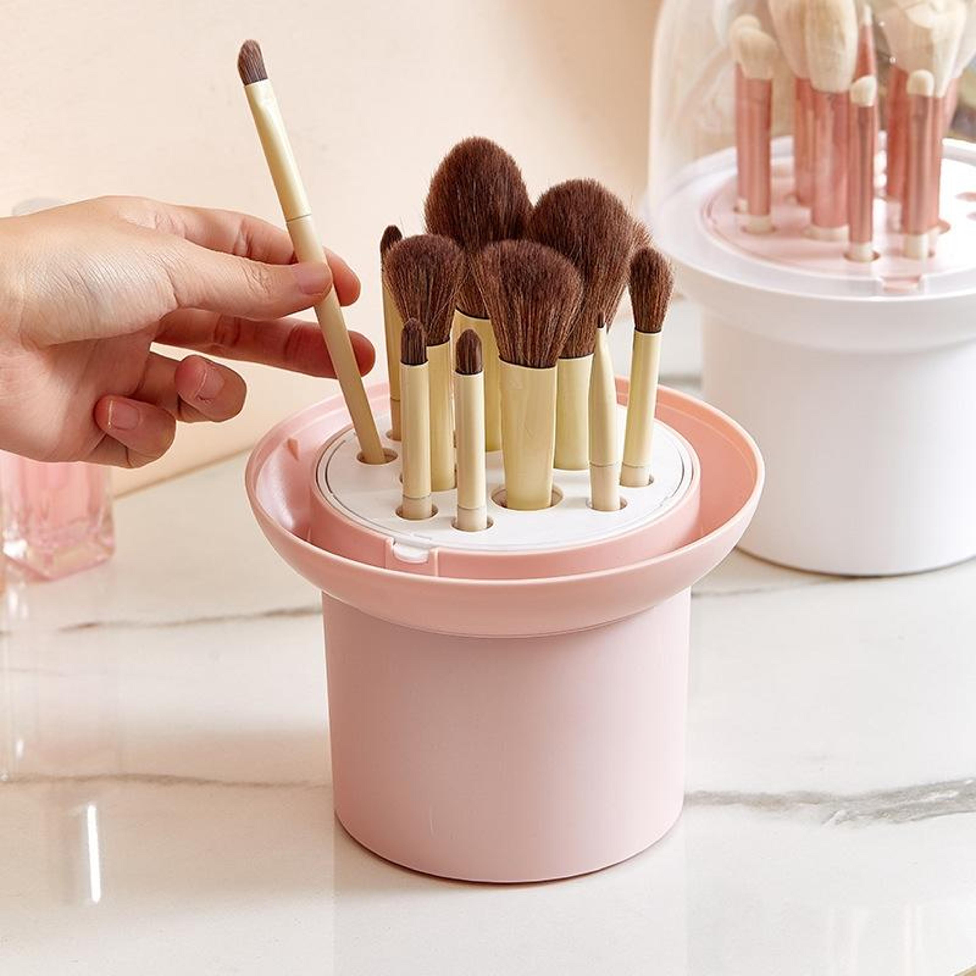 12 hole makeup brush holder with dustproof lid cosmetic brush storage organizer