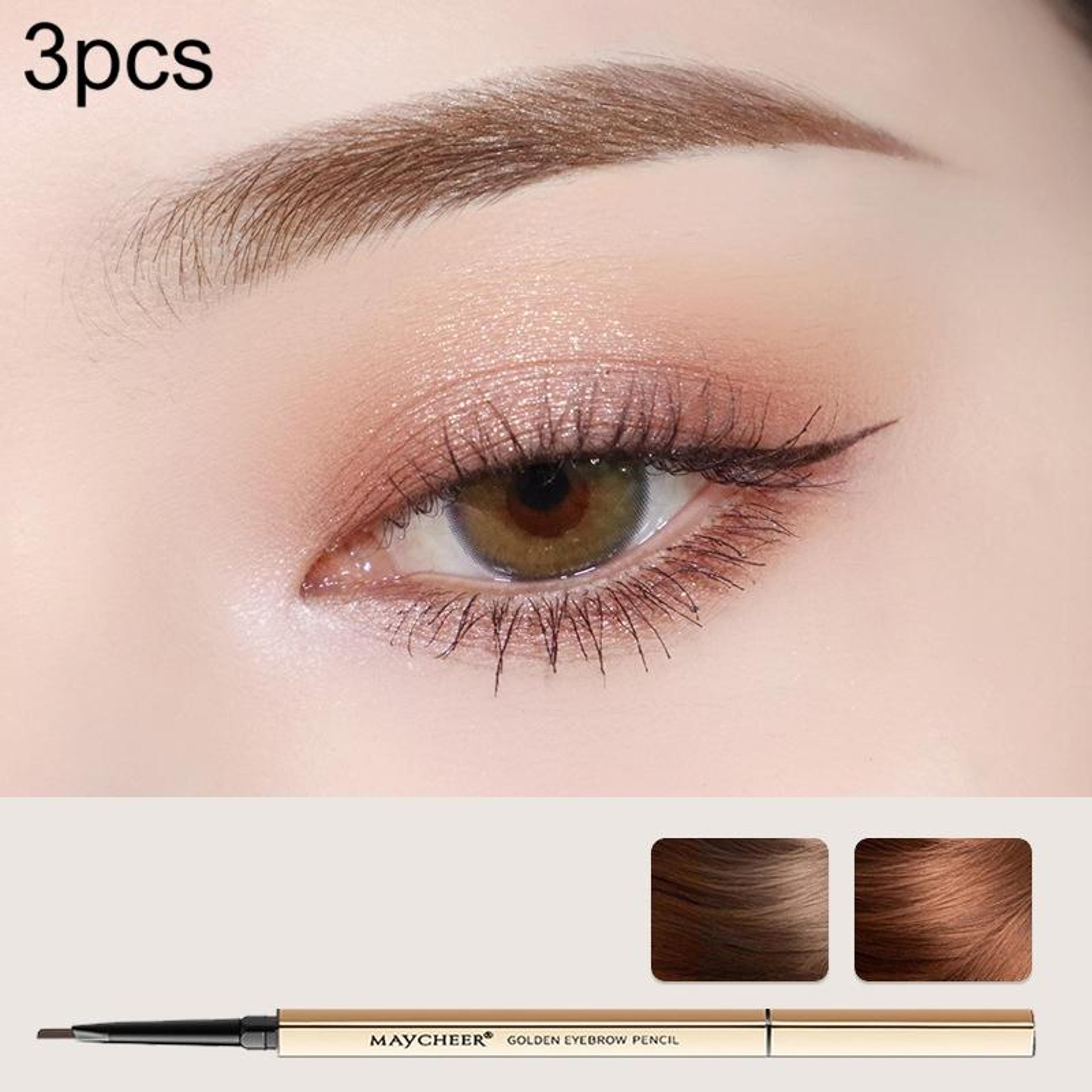 3pcs small gold bar waterproof eyebrow pencil fine tip micro brow pencil with built in brush