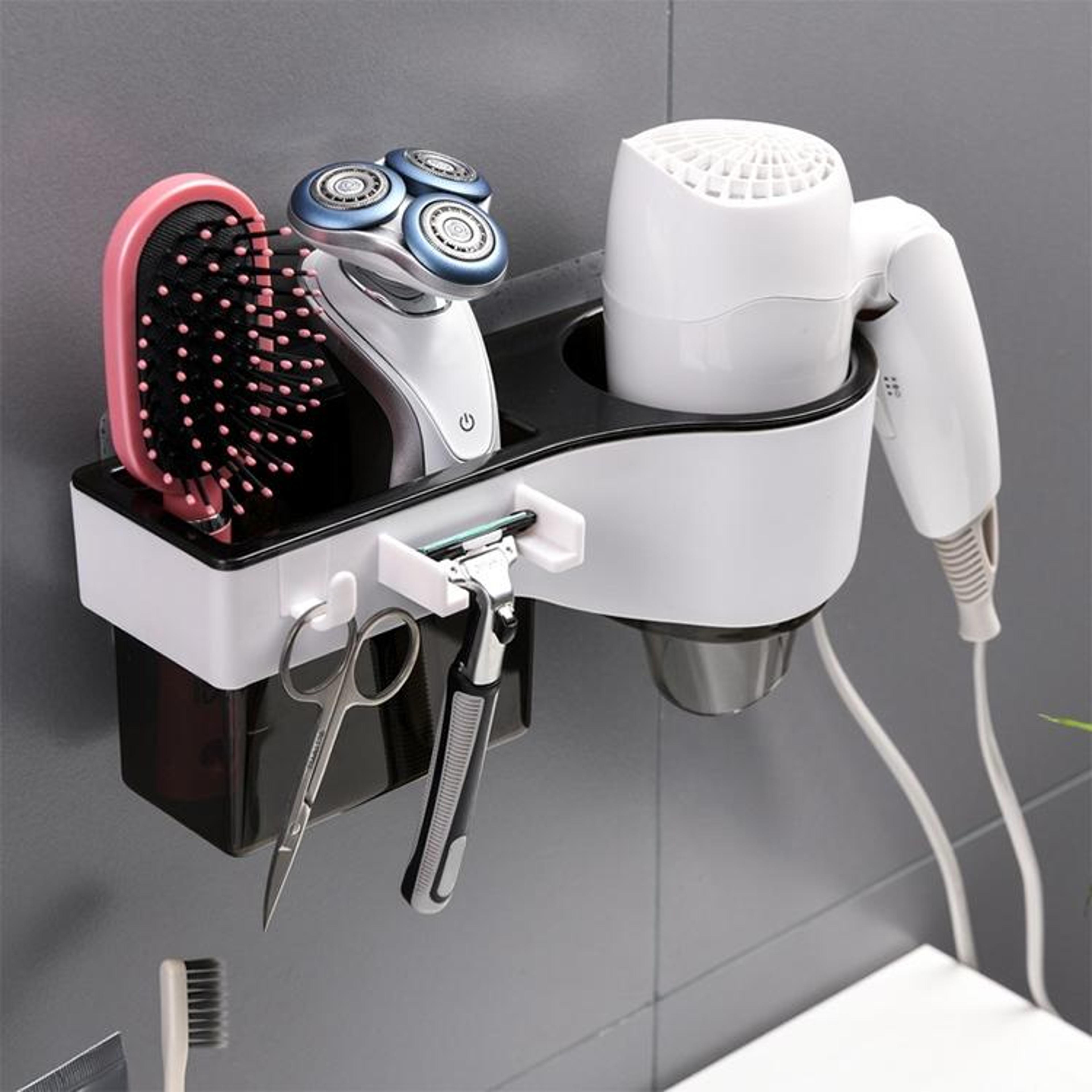 wall mounted hair dryer holder bathroom storage rack no drill organizer