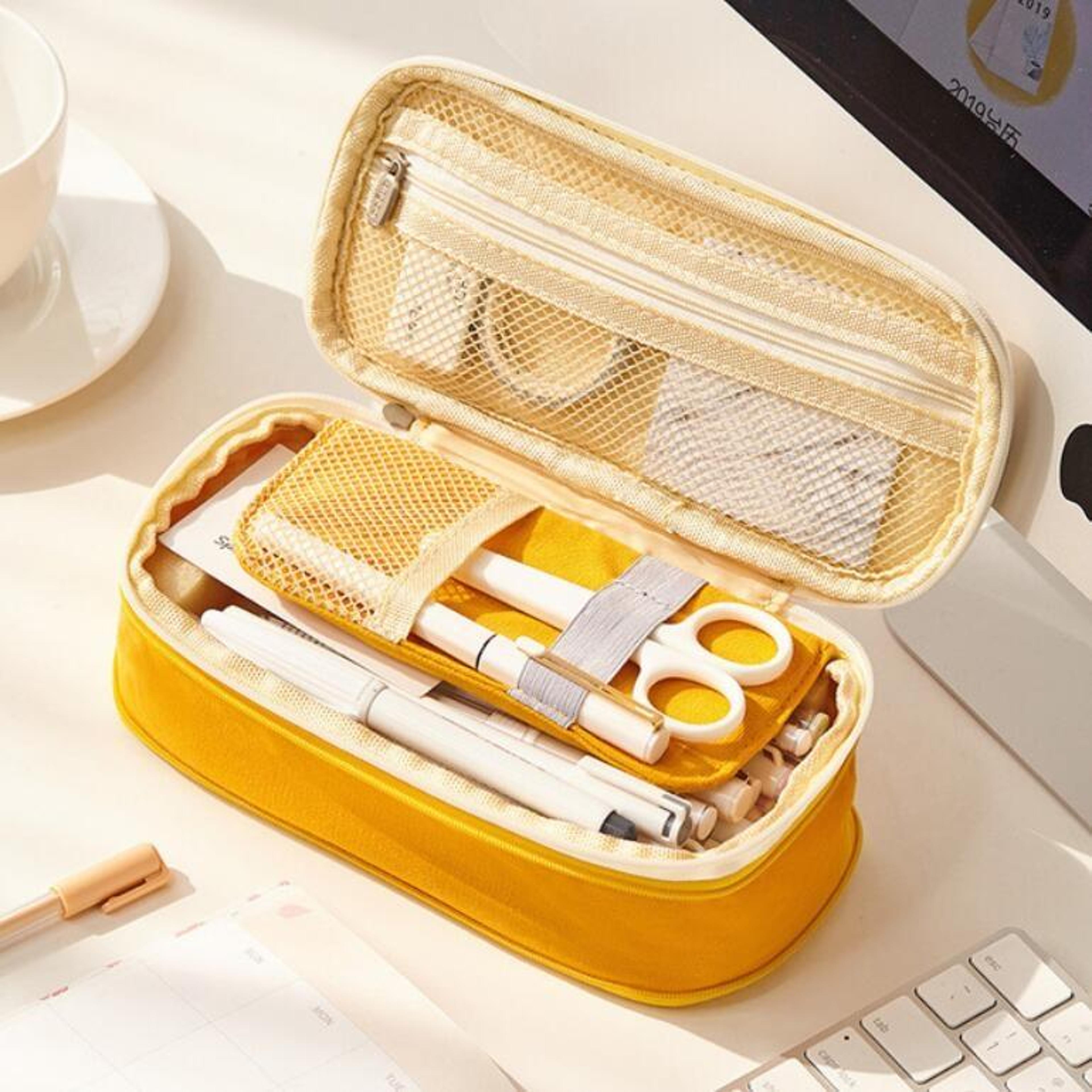 large capacity pencil case expandable canvas mesh pencil pouch for students
