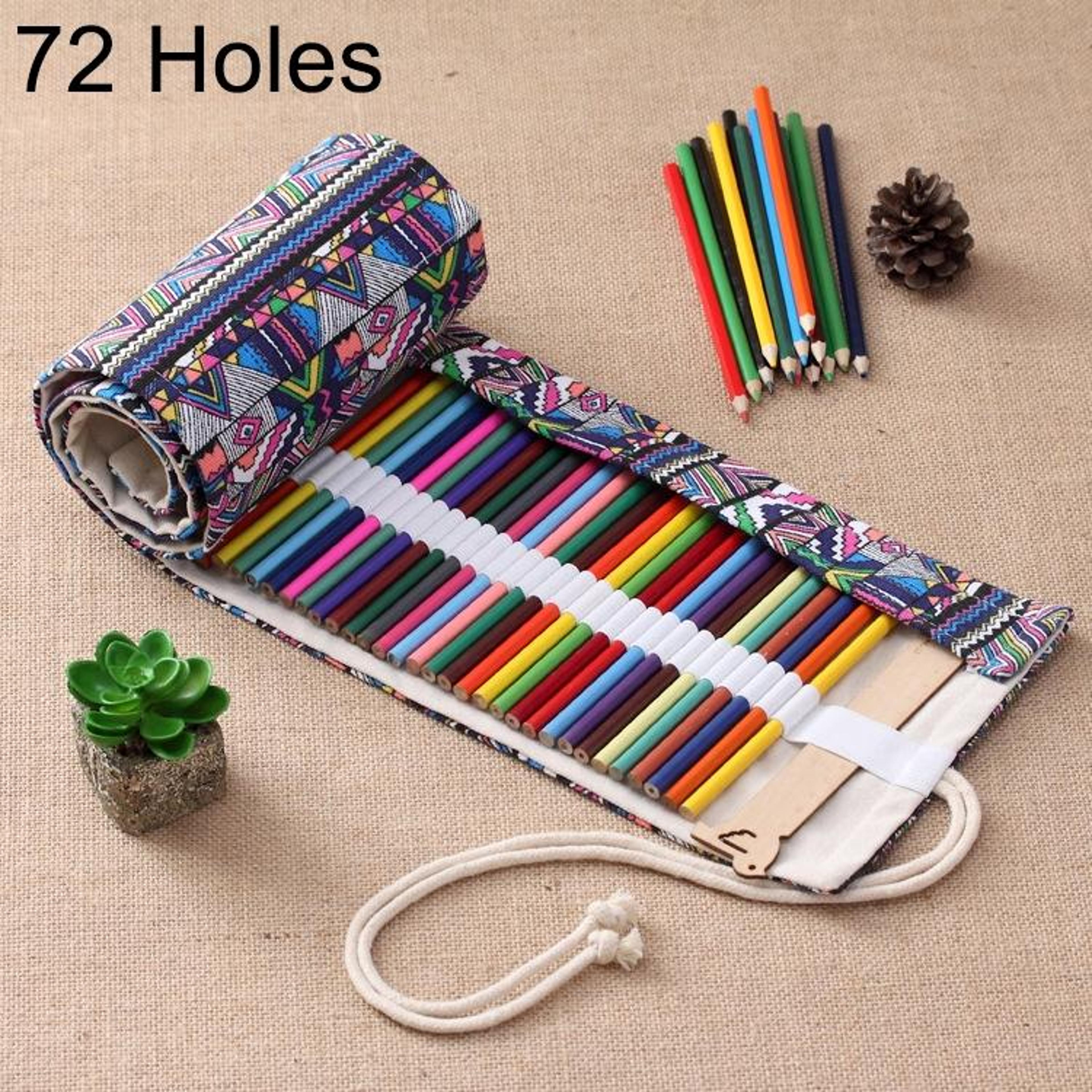 72 slot canvas pencil roll up case large capacity colored pencil organizer