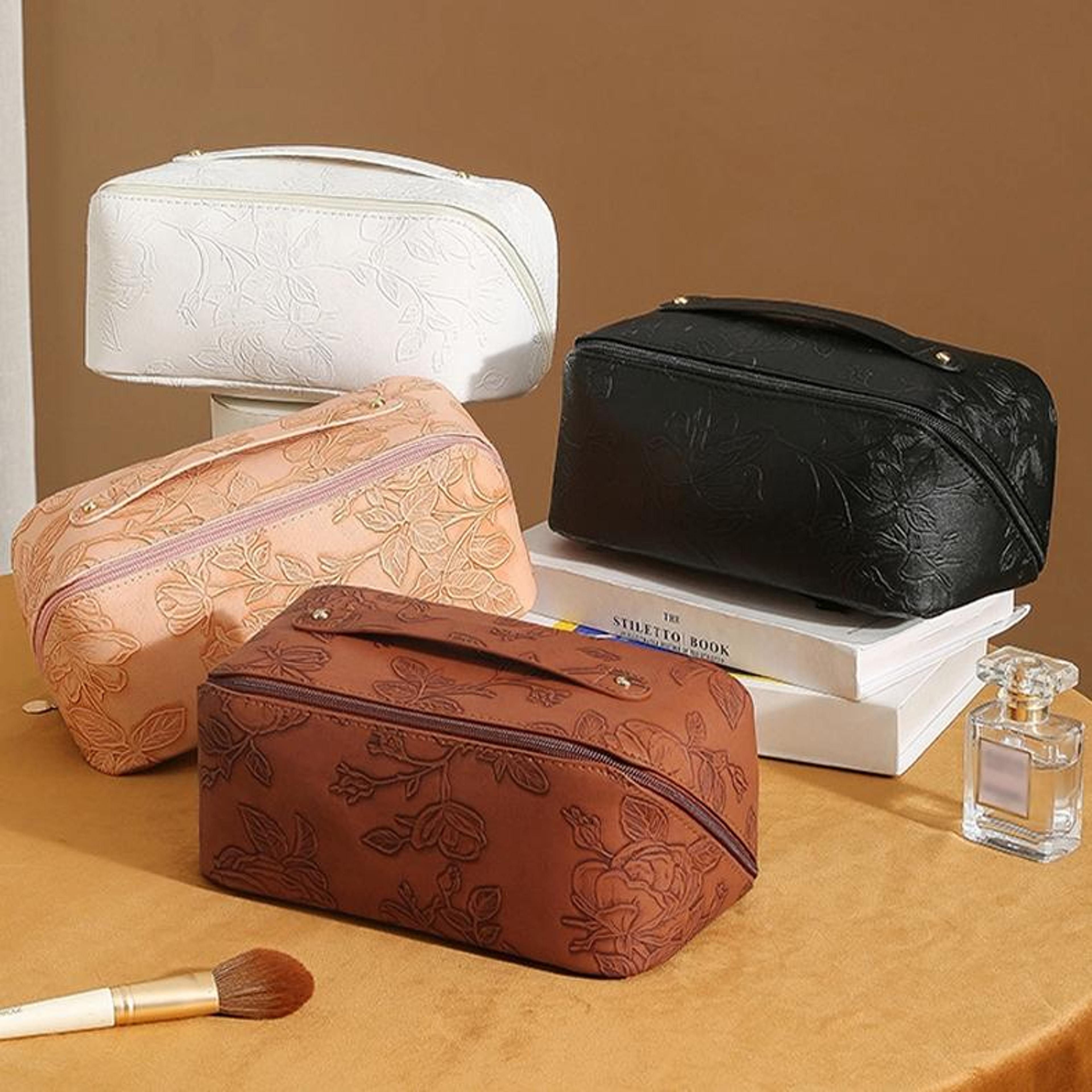 vintage travel cosmetic bag pu leather makeup organizer toiletry storage pouch