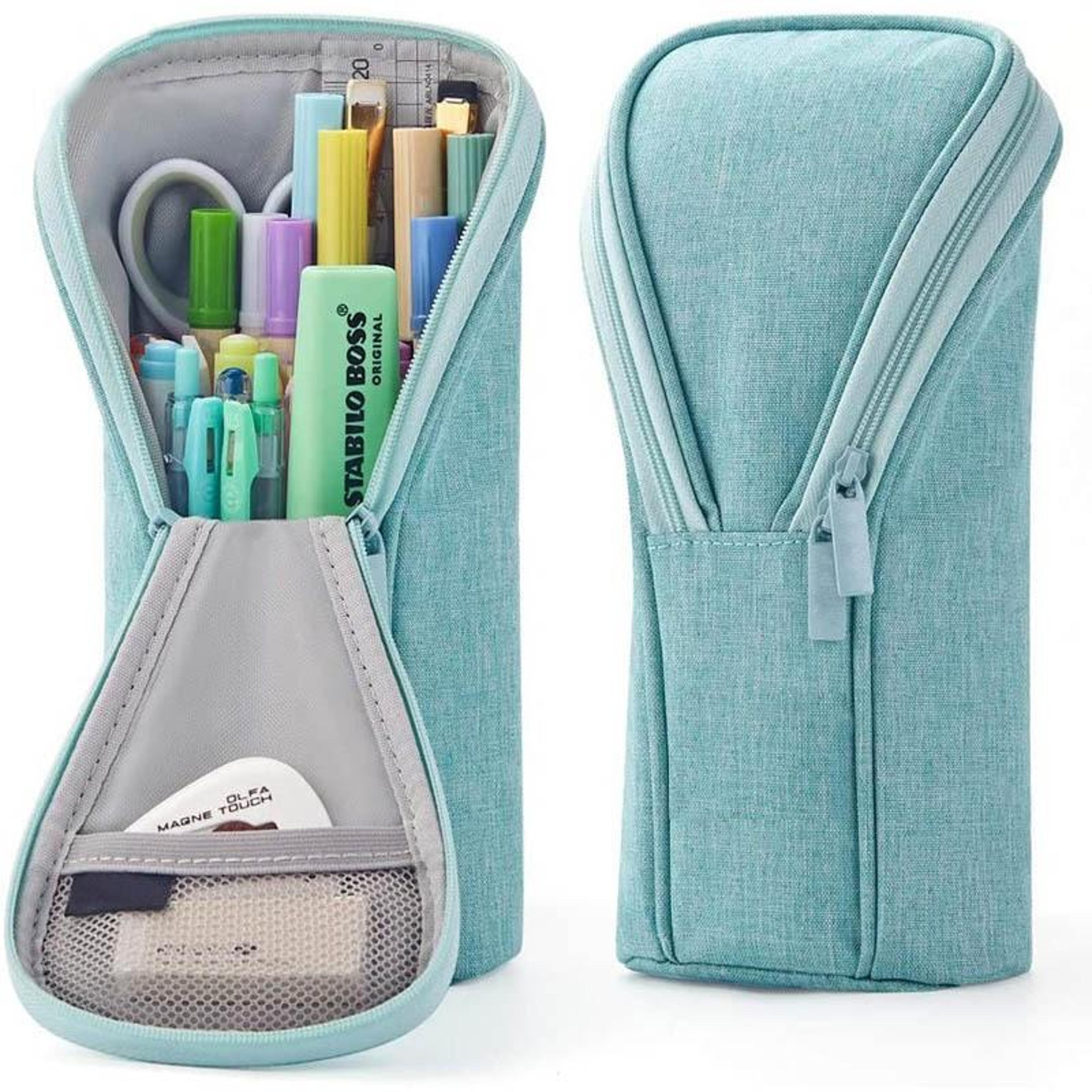 large capacity canvas pencil case upright stationery organizer with dual zipper for school office