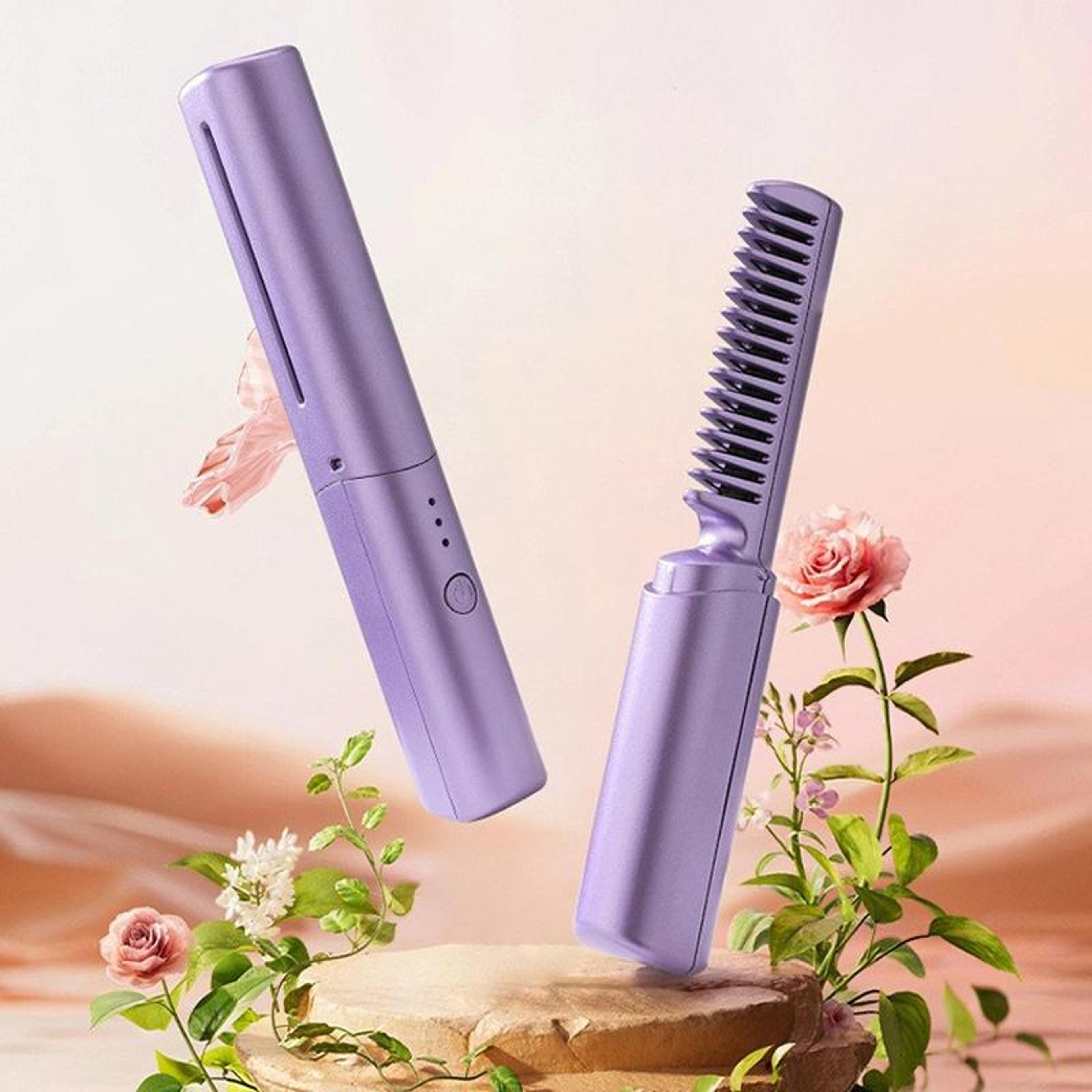 cordless hair straightener brush usb rechargeable 2 in 1 hair styler for travel and daily styling