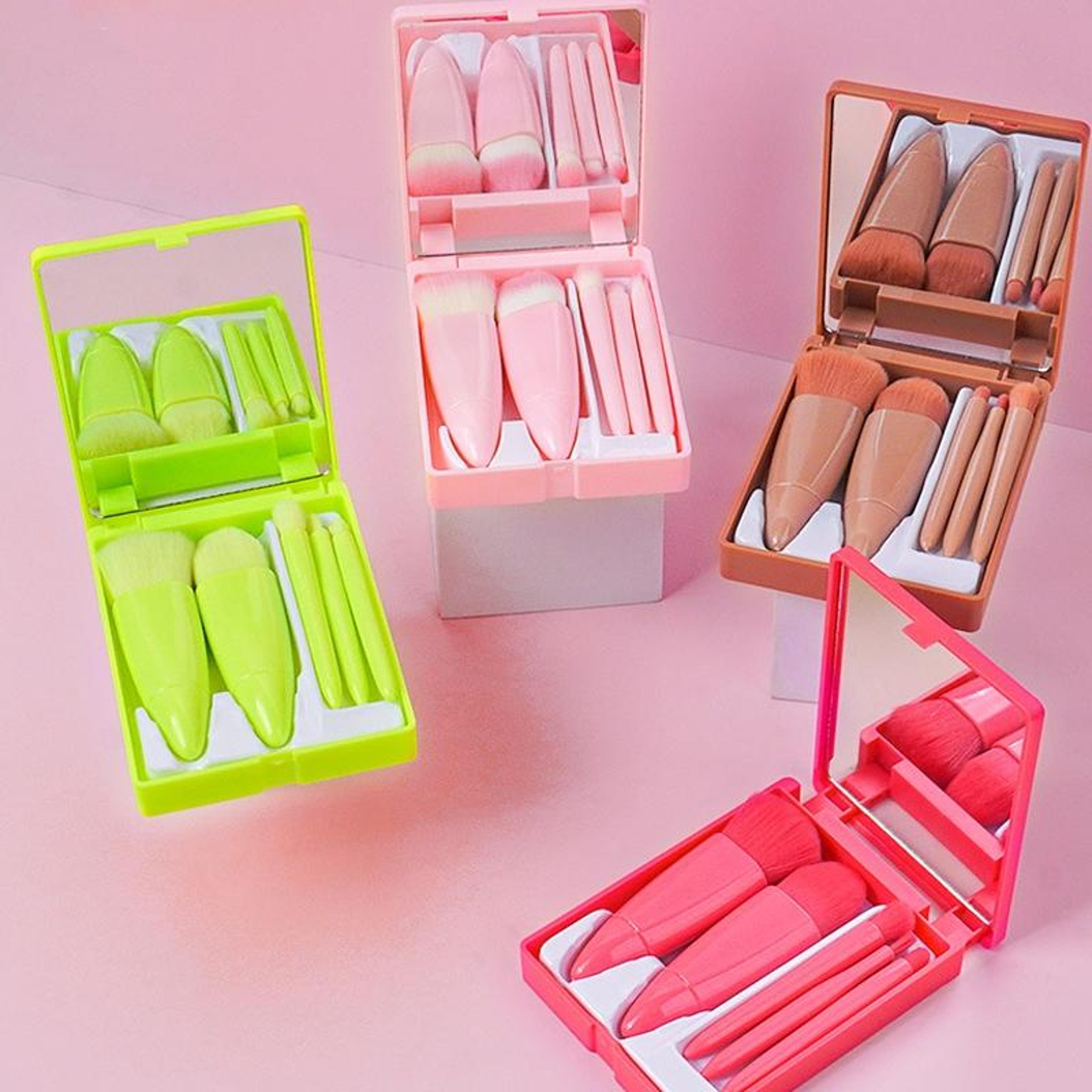portable makeup brush set with mirror 5 piece travel makeup brushes beauty kit