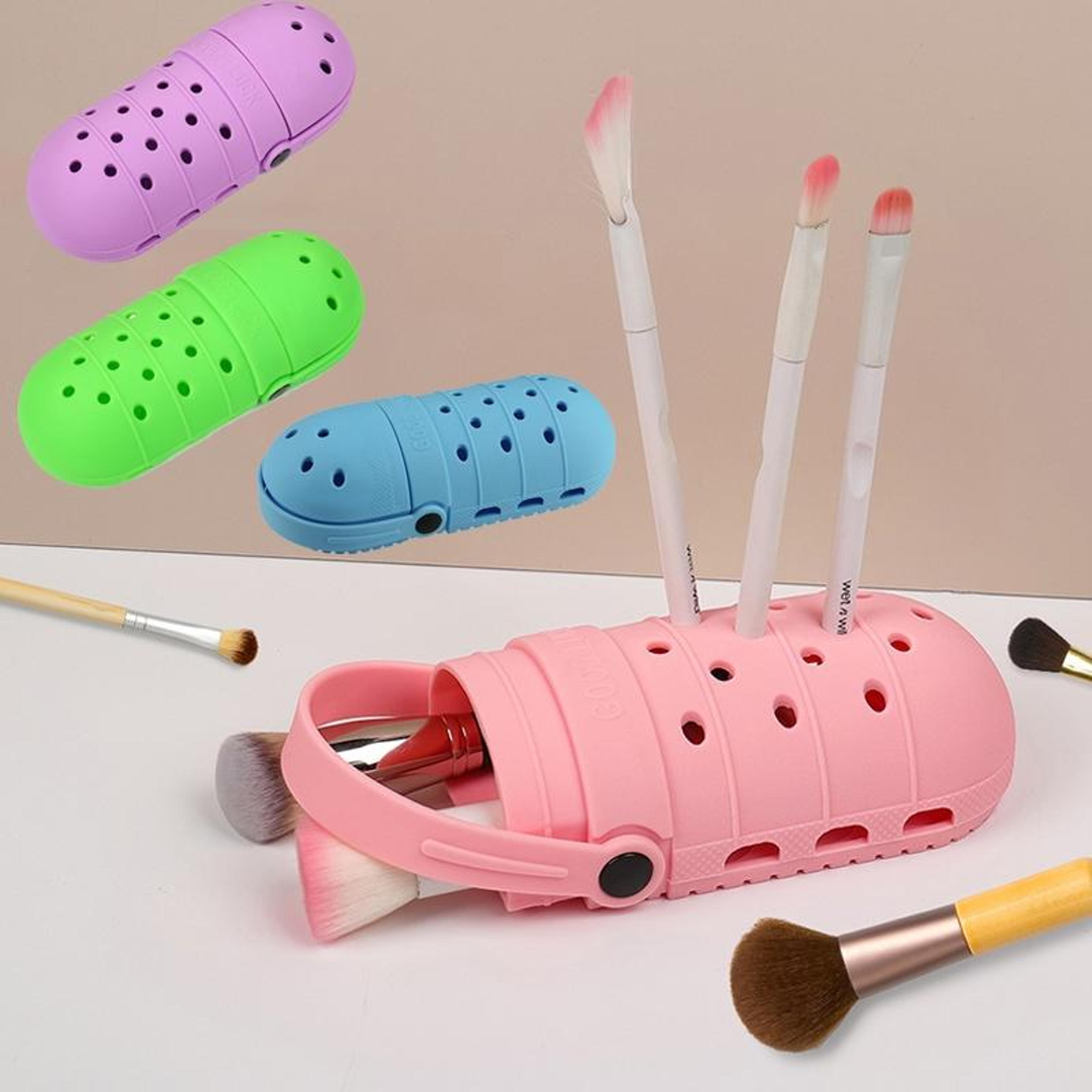 portable makeup brush holder silicone makeup organizer 21 slot cosmetic storage box