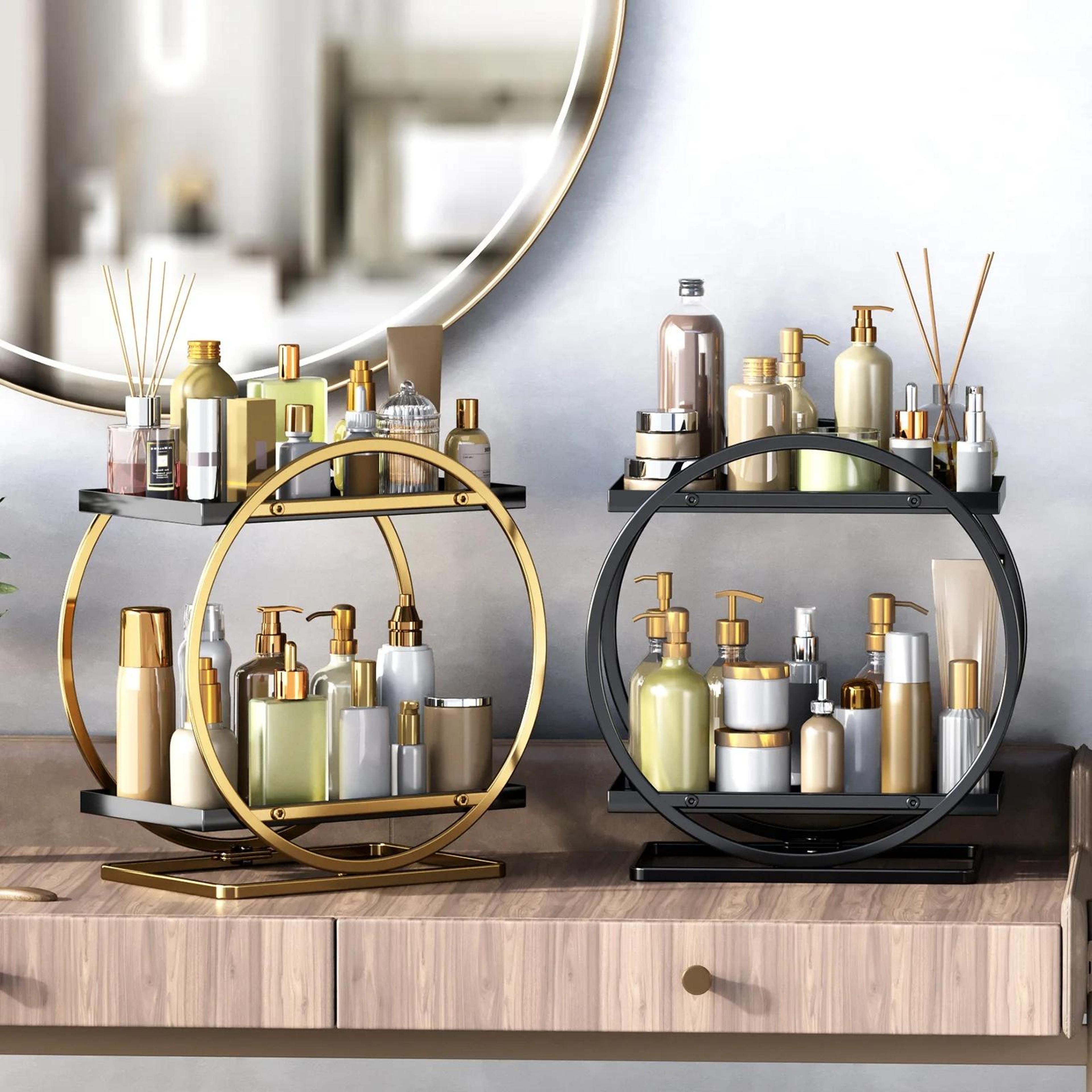 2 tier makeup organizer cosmetic display tray iron vanity organizer for bathroom and dresser
