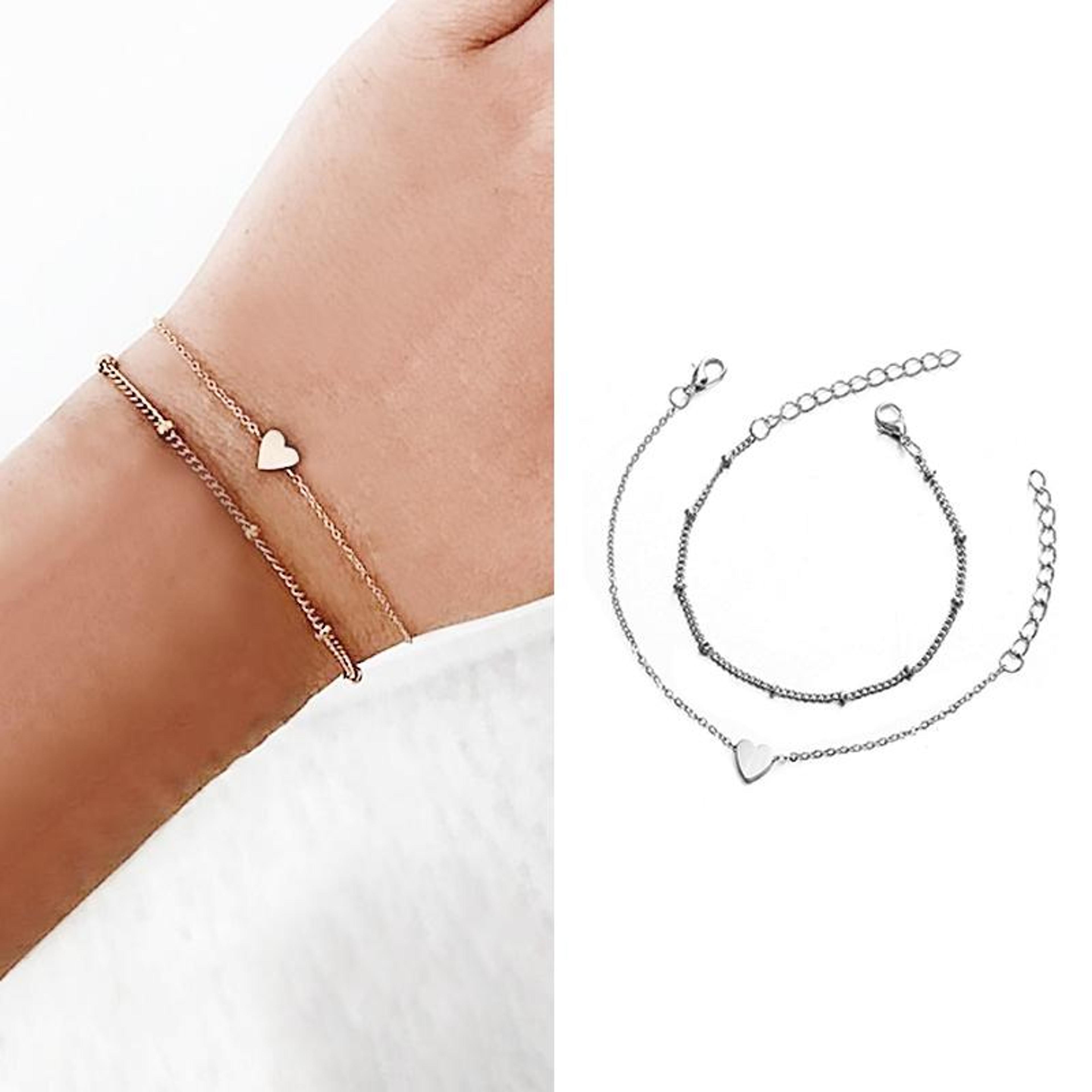 minimalist love link chain bracelets set for women 2pcs layered bracelets gift jewelry