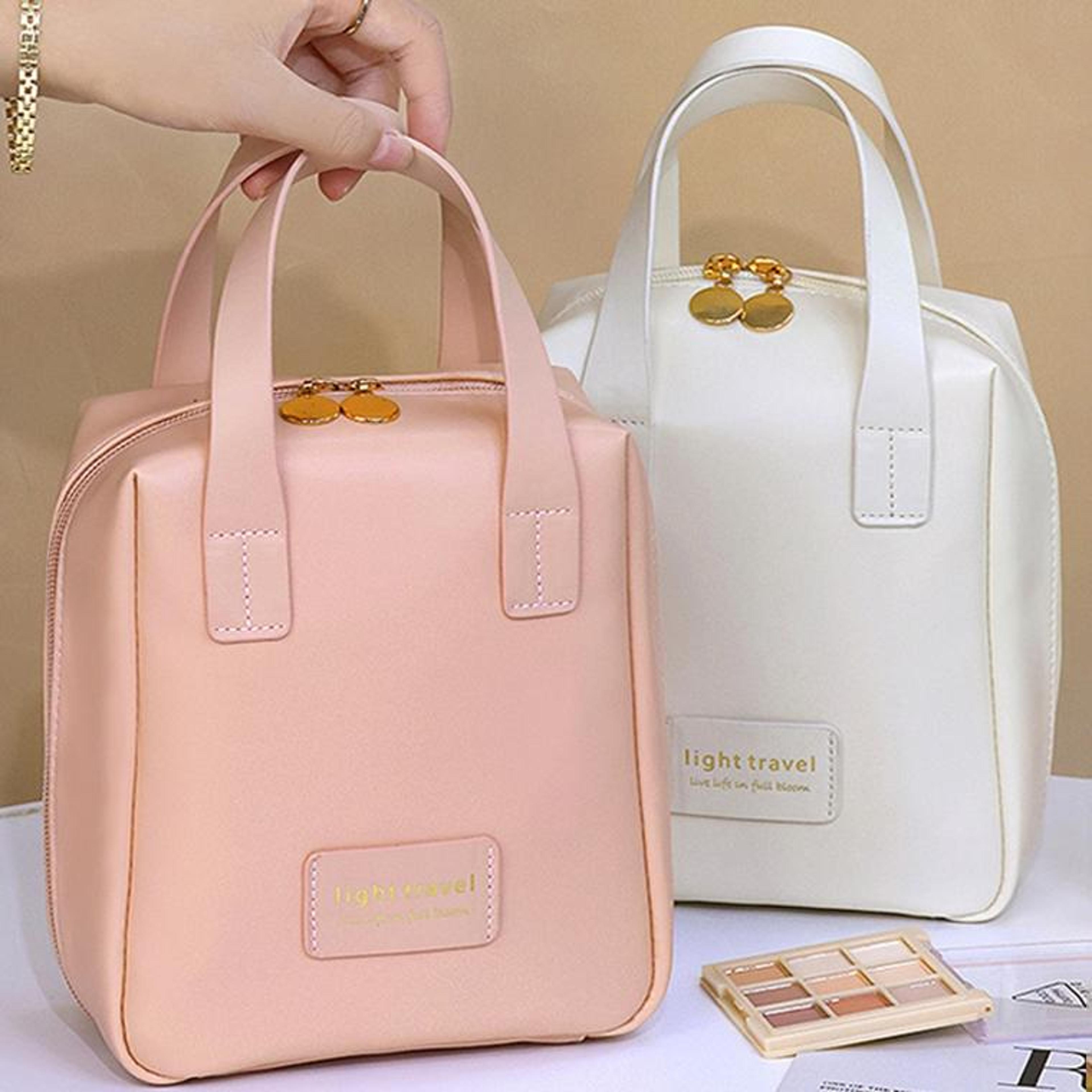 large capacity pu leather makeup bag portable travel cosmetic bag organizer with wide opening