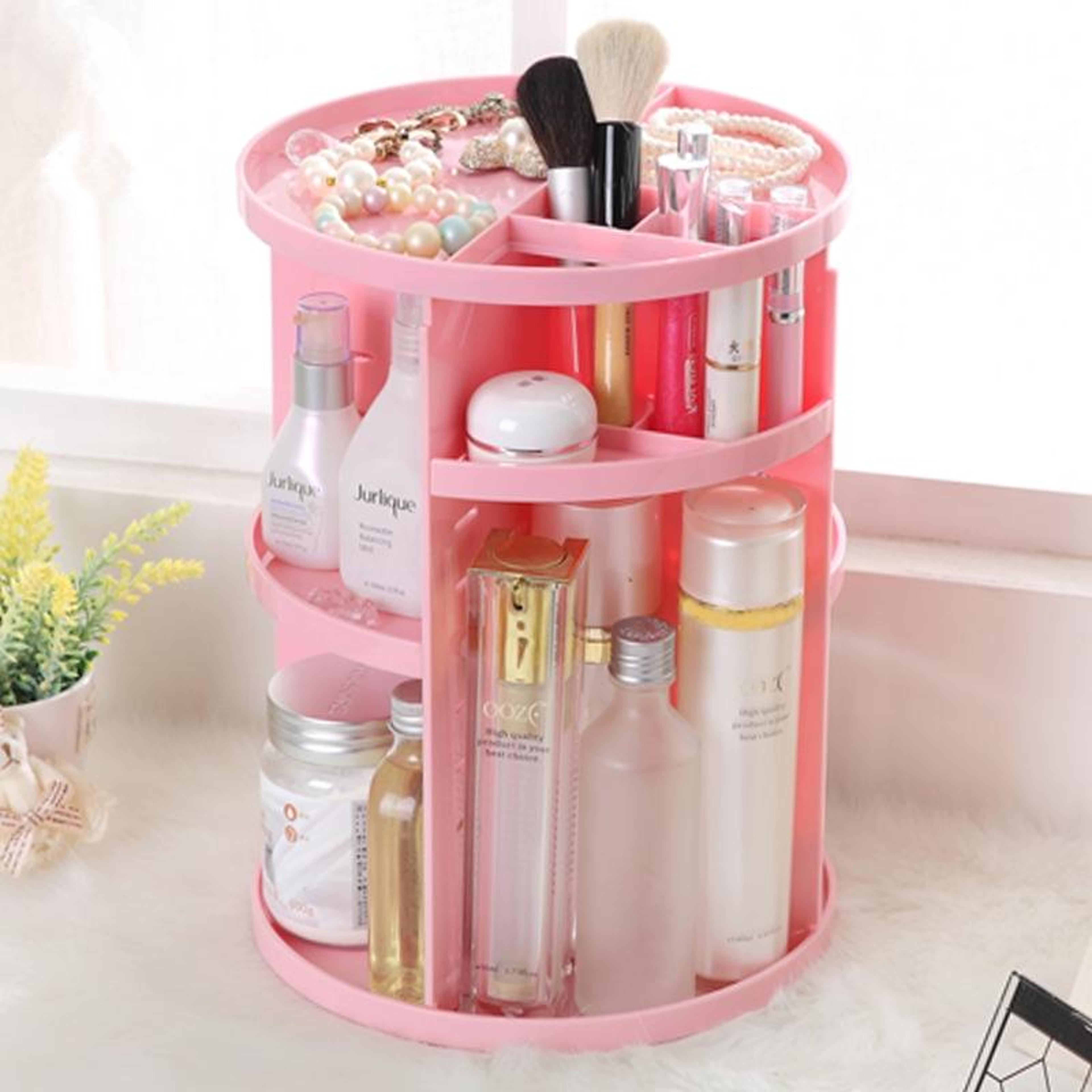 360 rotating makeup organizer storage box for cosmetics skincare and vanity essentials