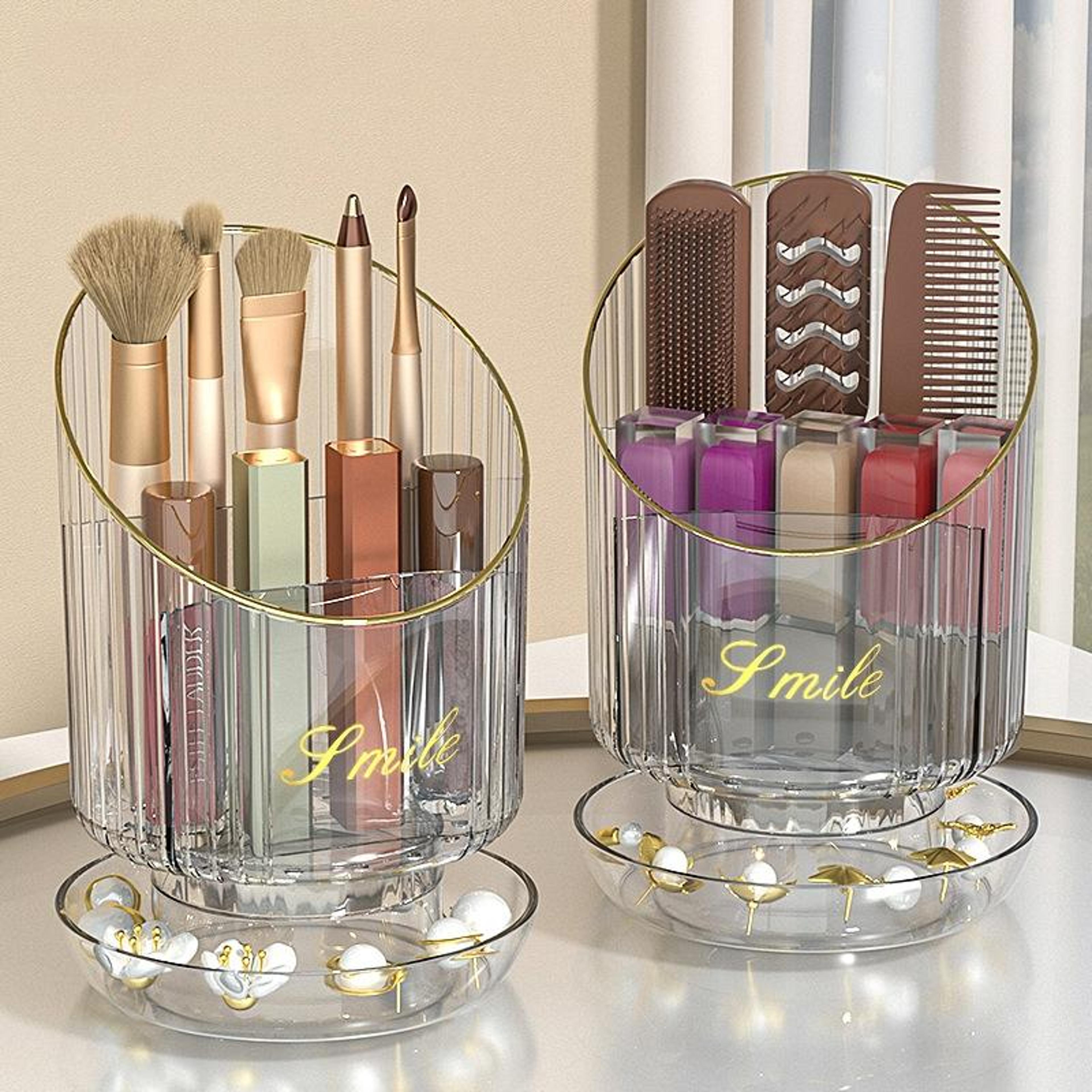 rotating makeup brush holder large capacity cosmetic organizer for brushes lipsticks and beauty tools
