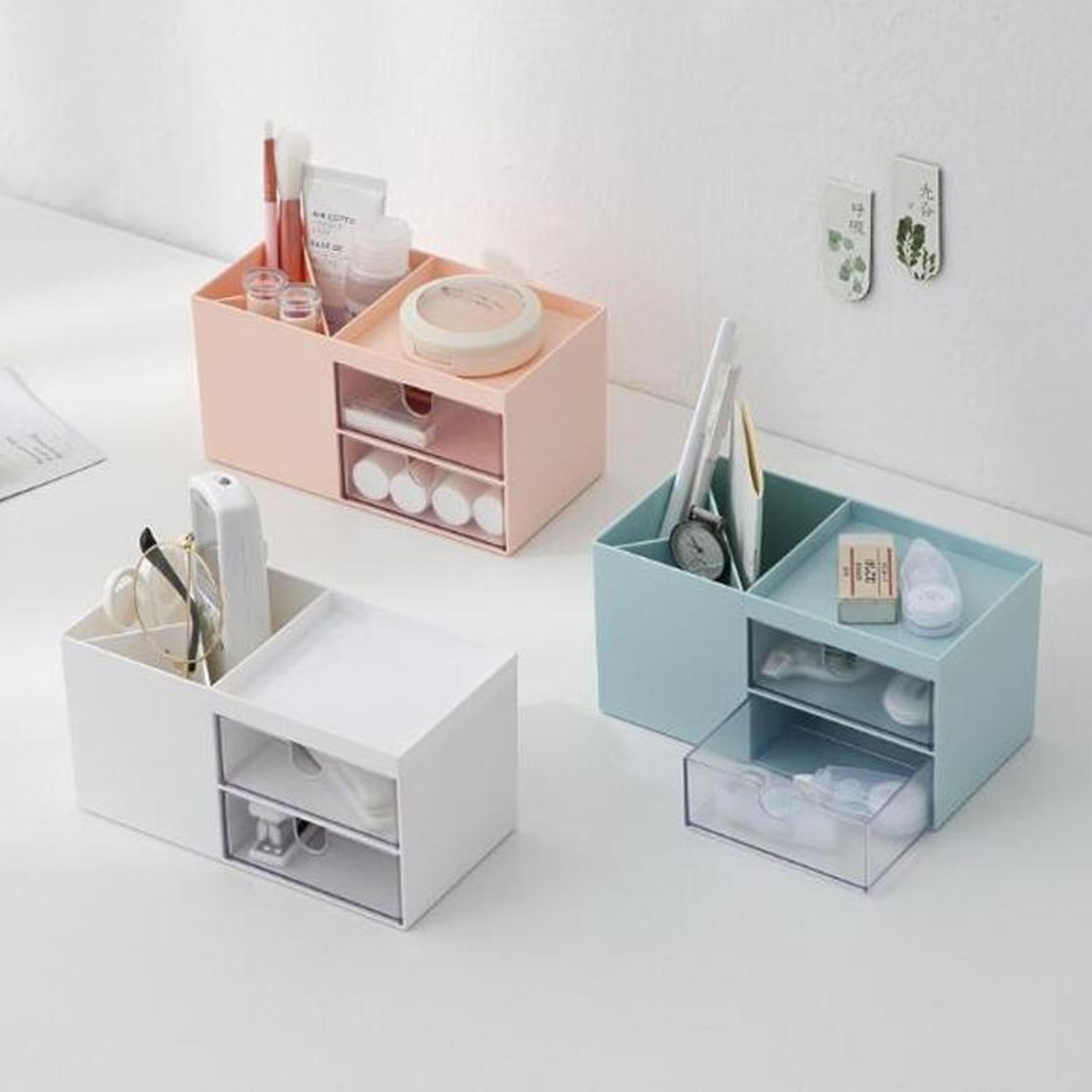 dual drawer desktop organizer plastic makeup organizer storage box for cosmetics office supplies and accessories