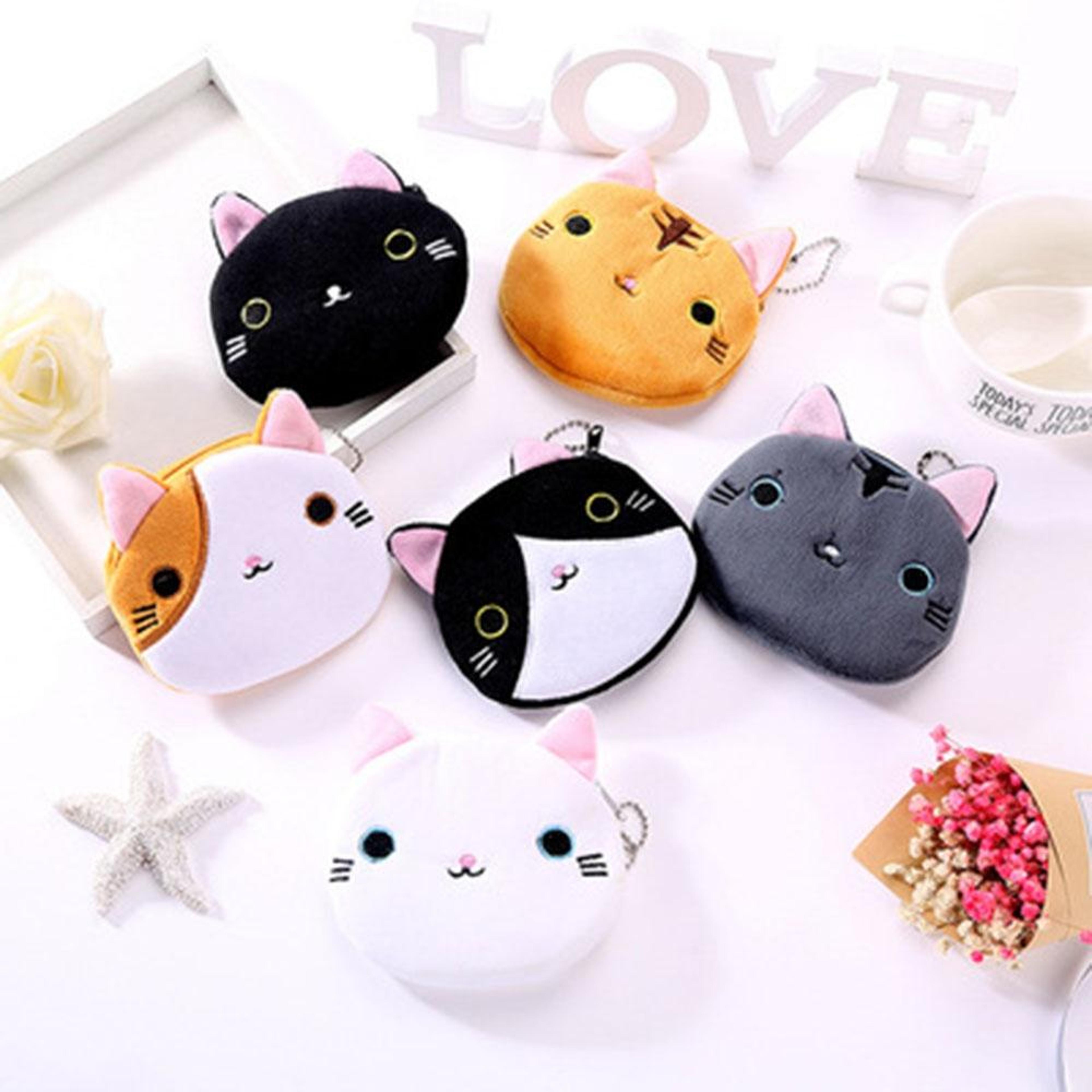 cute cat plush coin purse soft cat coin purse zipper kids coin wallet