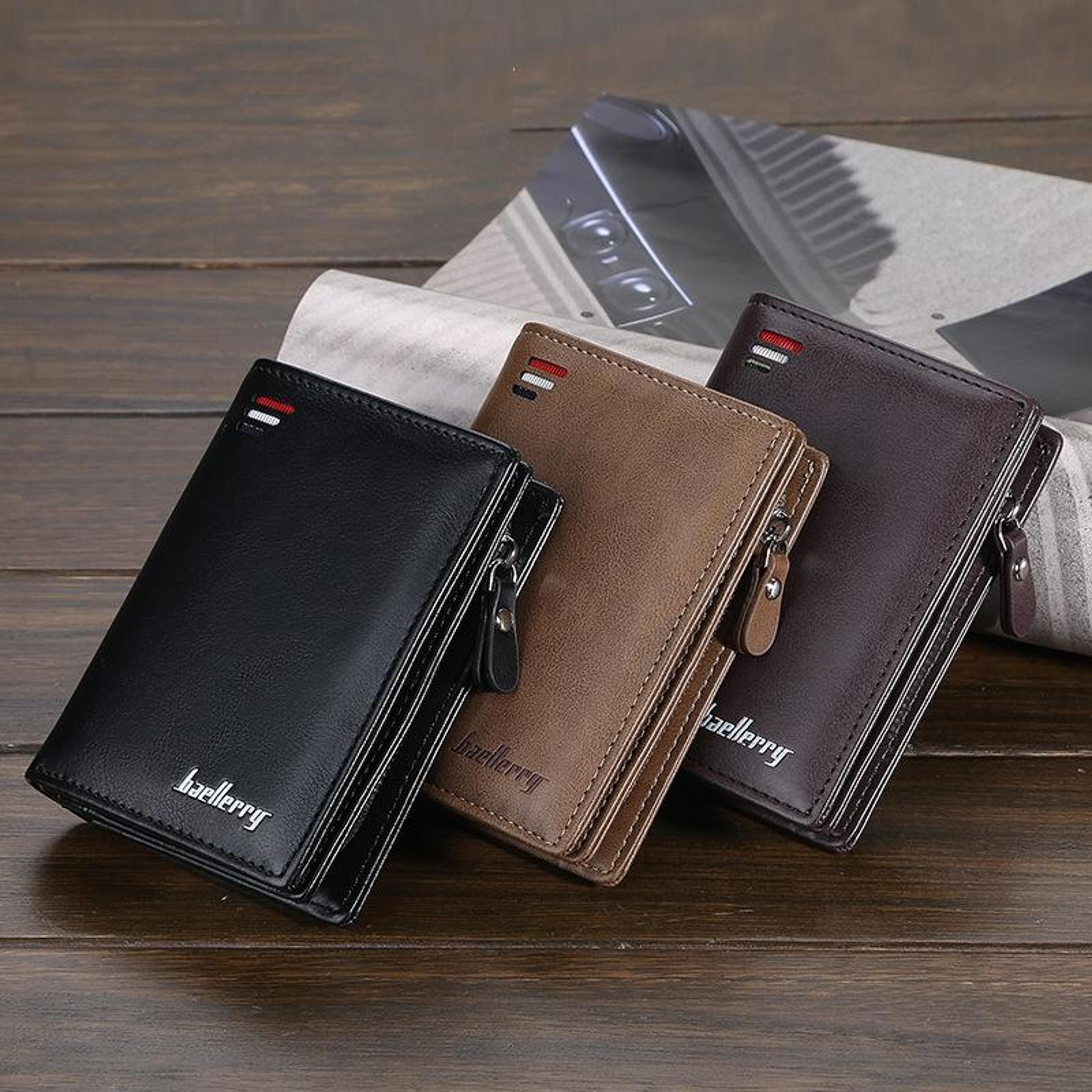 premium mens wallet slim bifold wallet with multi card slots coin pocket and magnetic snap closure