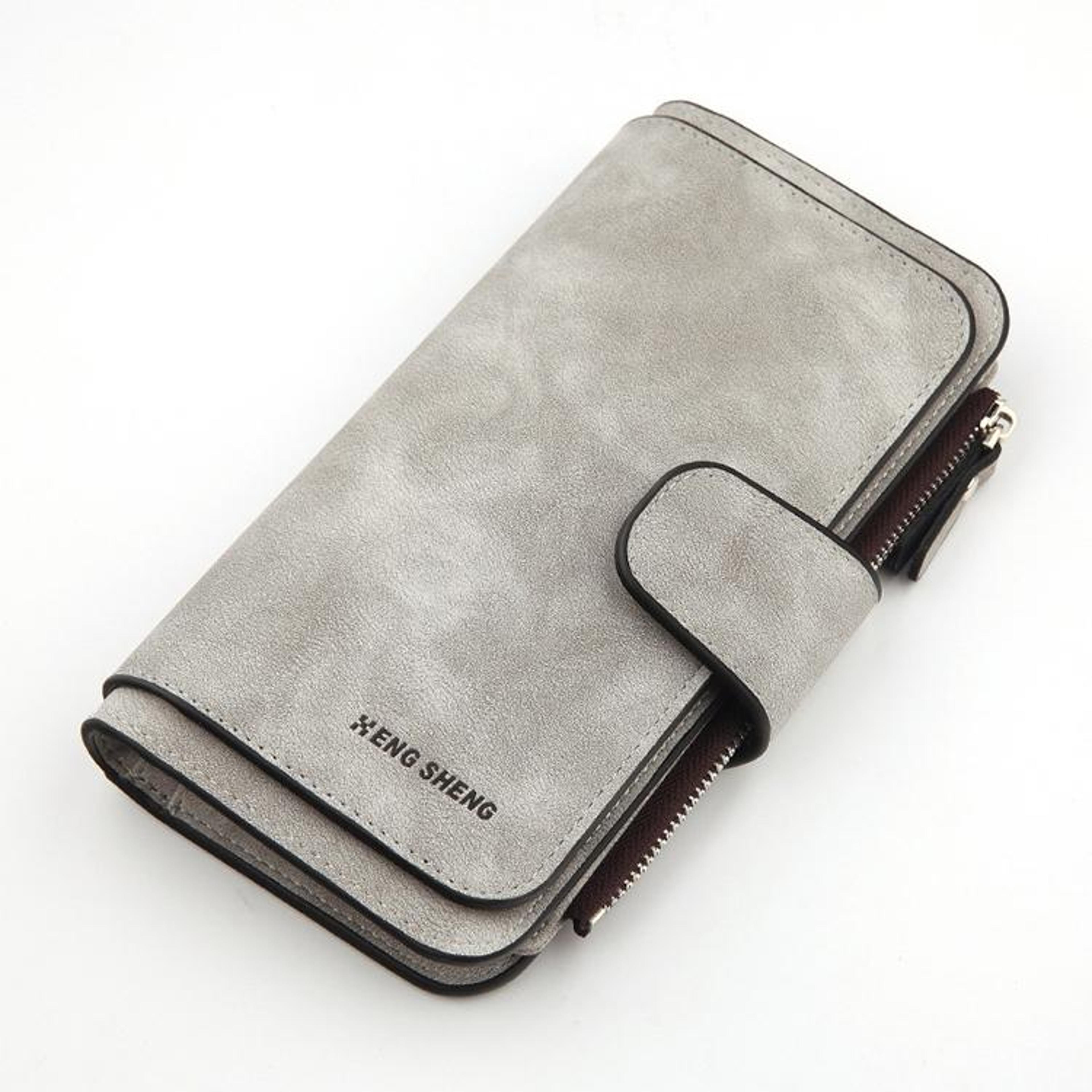 elegant women long wallet scrub leather clutch purse with card slots and coin pocket
