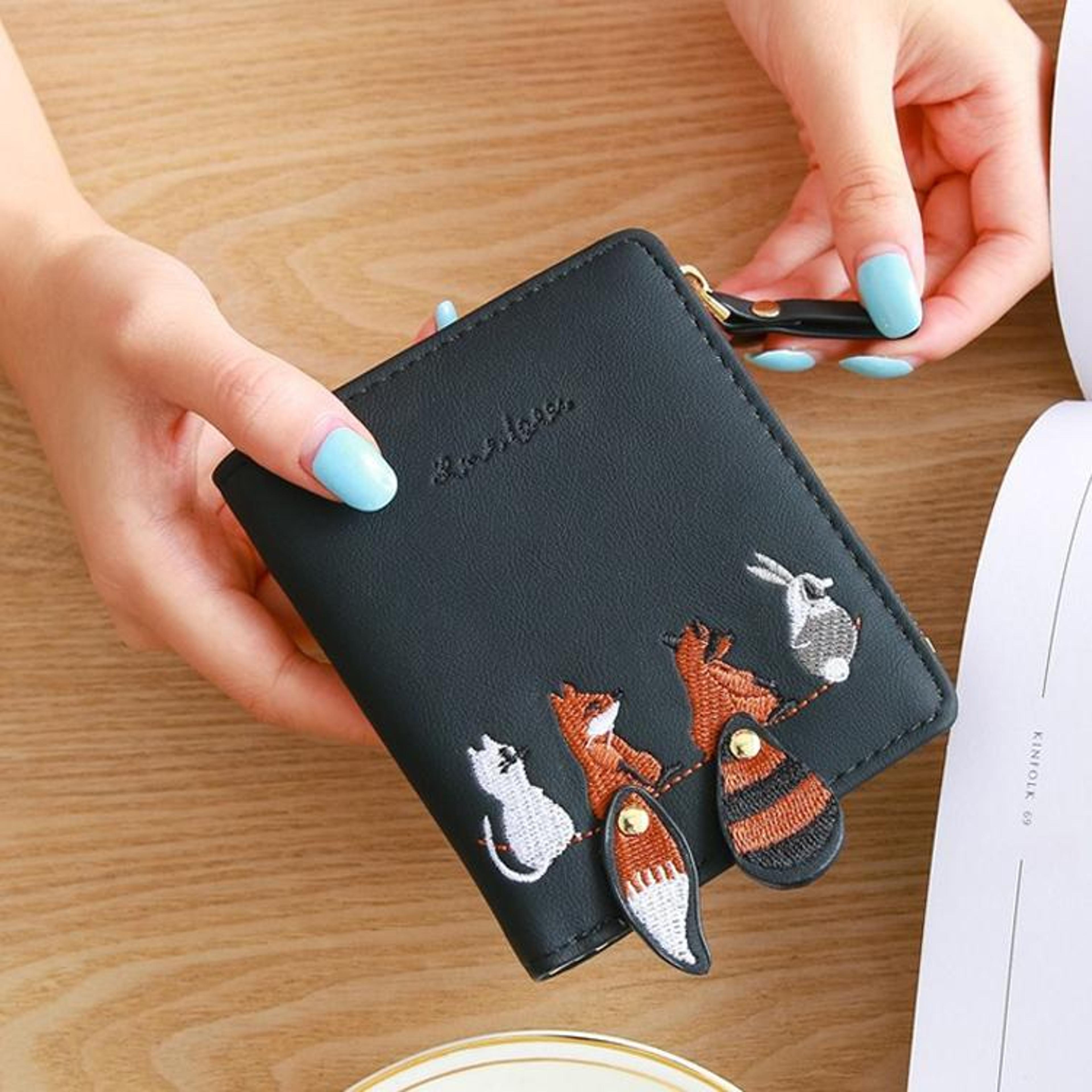 cute mini short wallet for women folding coin purse with card slots and zipper pocket
