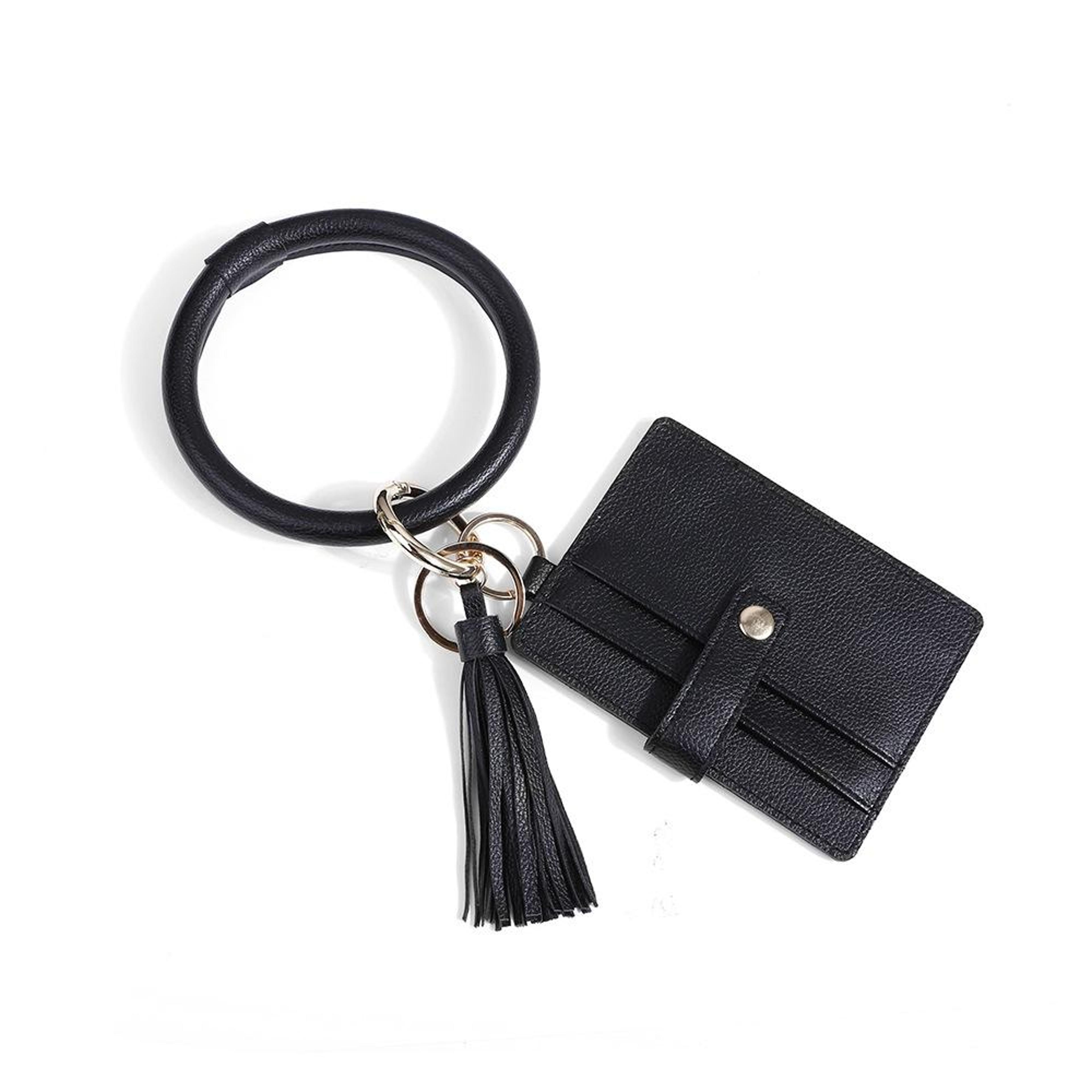 portable wristlet keychain wallet pu leather card holder wallet coin purse with key ring