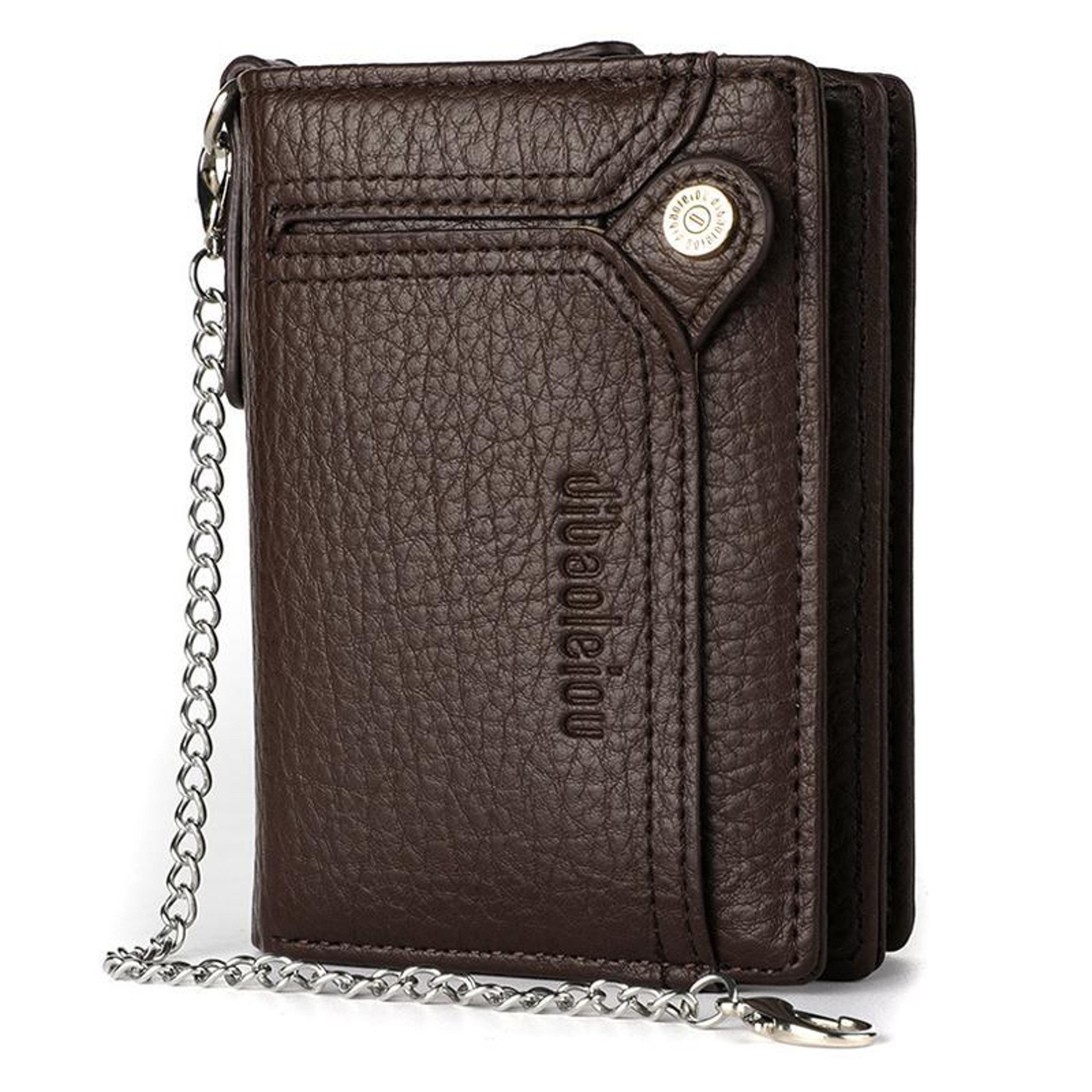 retro mens chain wallet pu leather anti theft wallet with card holder and zipper coin pocket