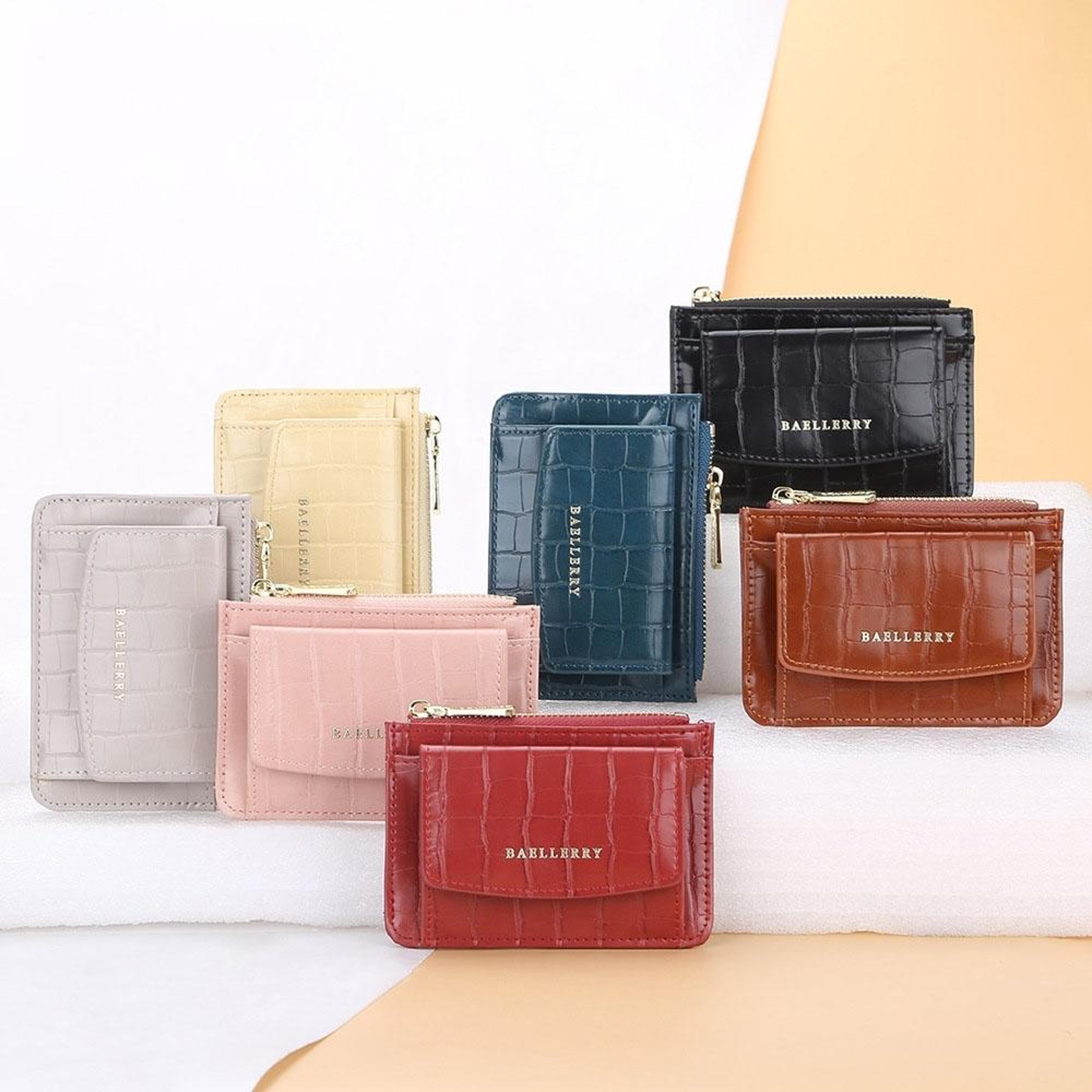 crocodile pattern card holder wallet with zipper coin purse compact pu leather wallet
