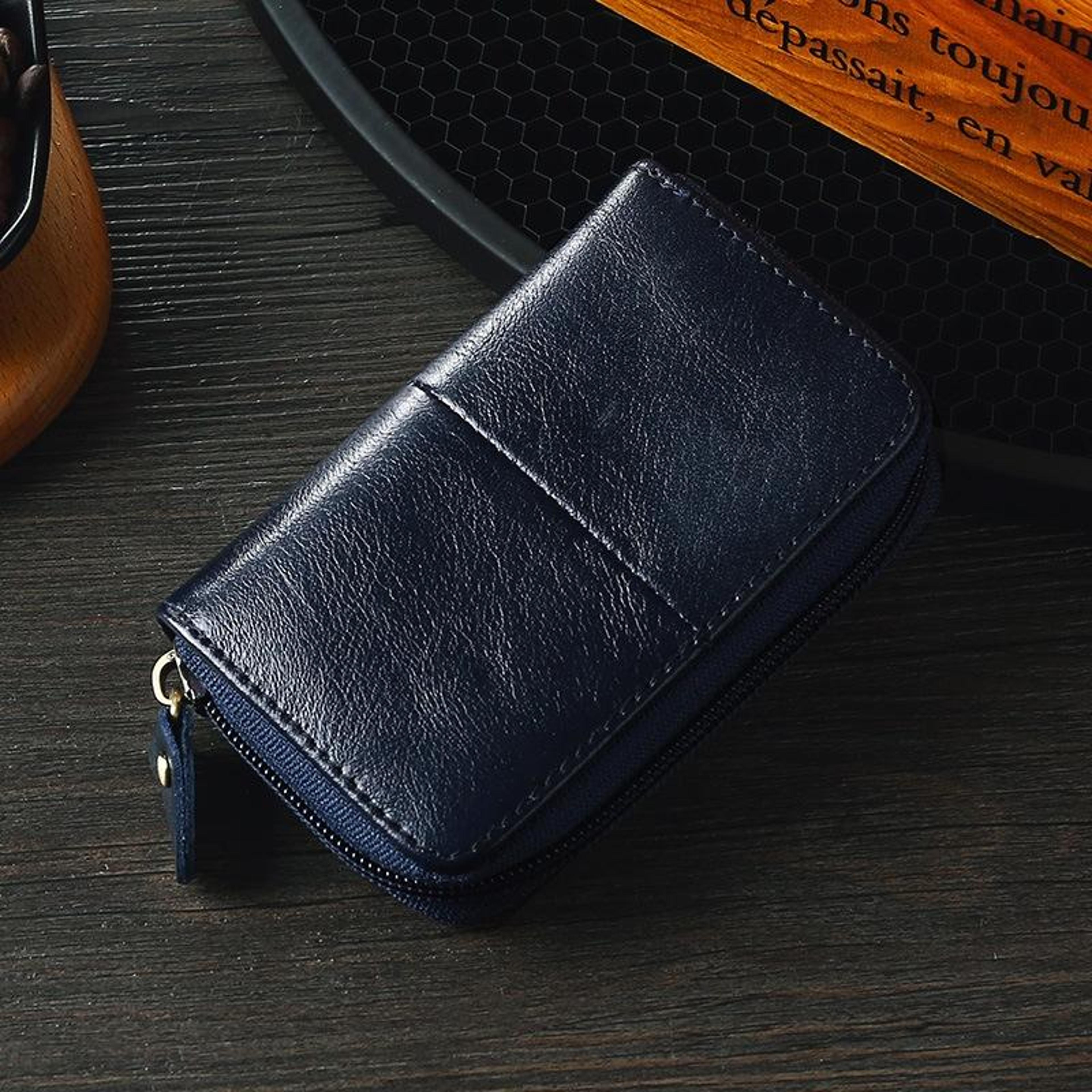 rfid leather card holder zipper coin purse compact credit card organizer wallet