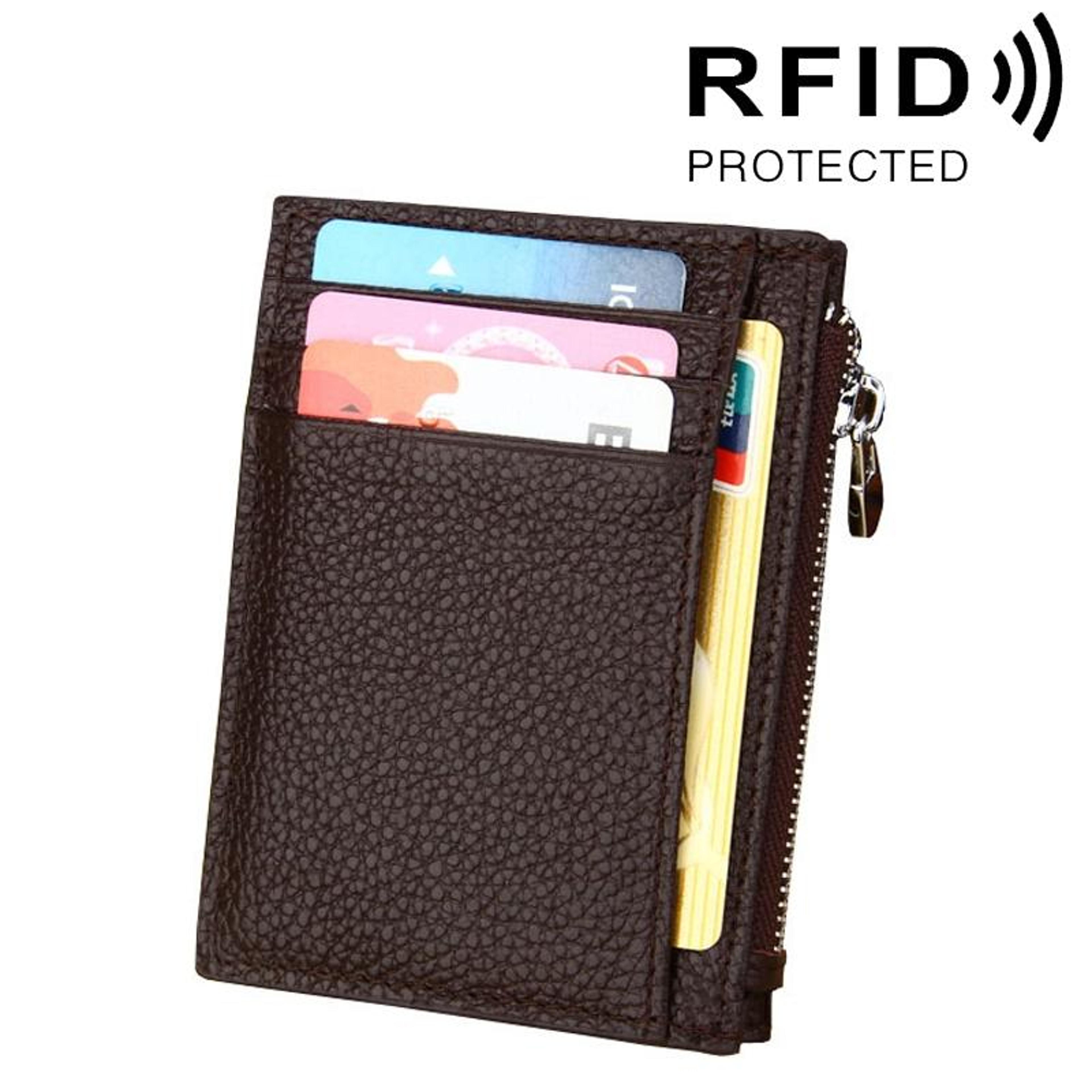 rfid blocking leather card holder wallet with zipper coin purse large capacity credit card wallet