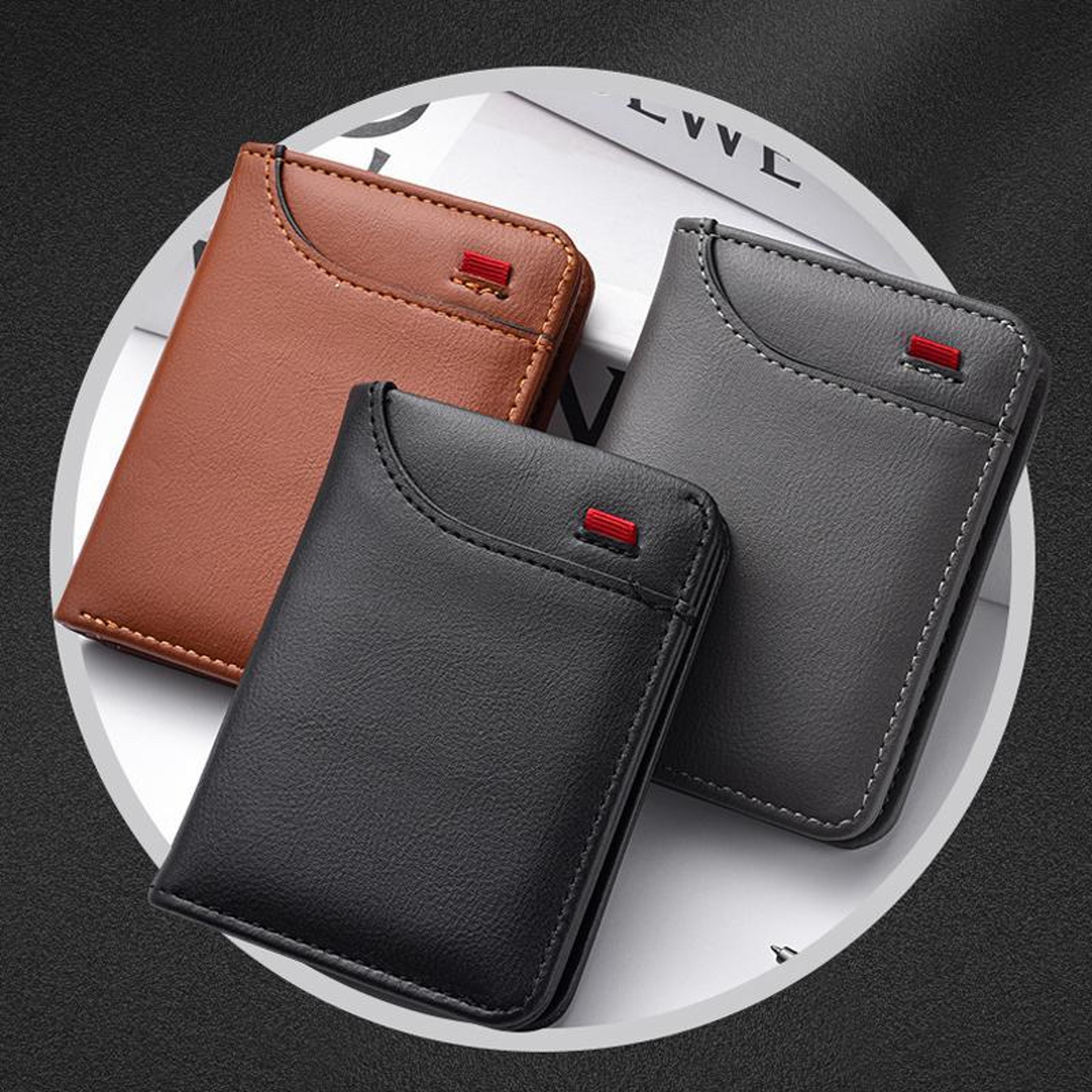 slim men's leather wallet vertical card holder wallet with id window and bill compartment