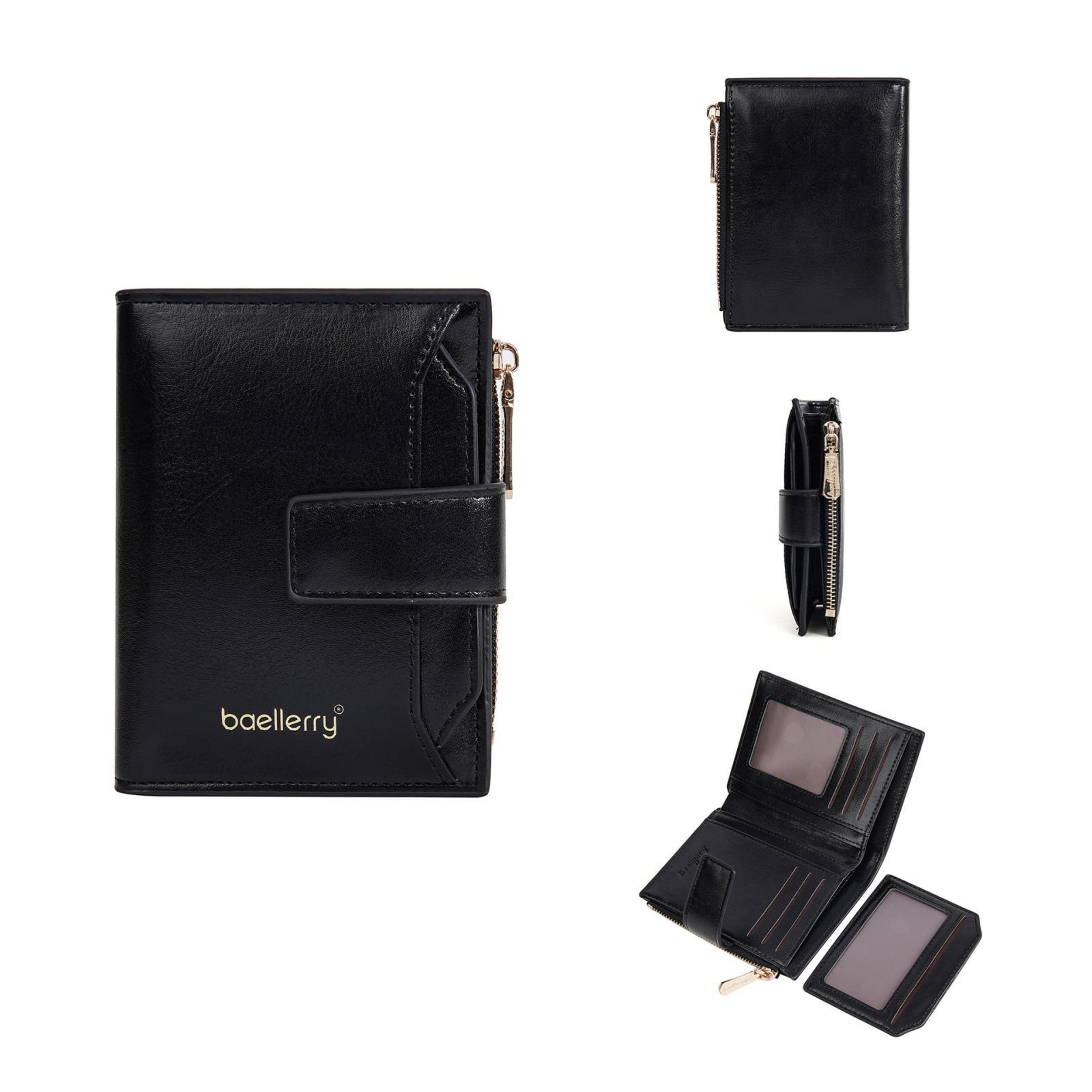 women's short pu leather wallet with zipper coin purse compact card holder