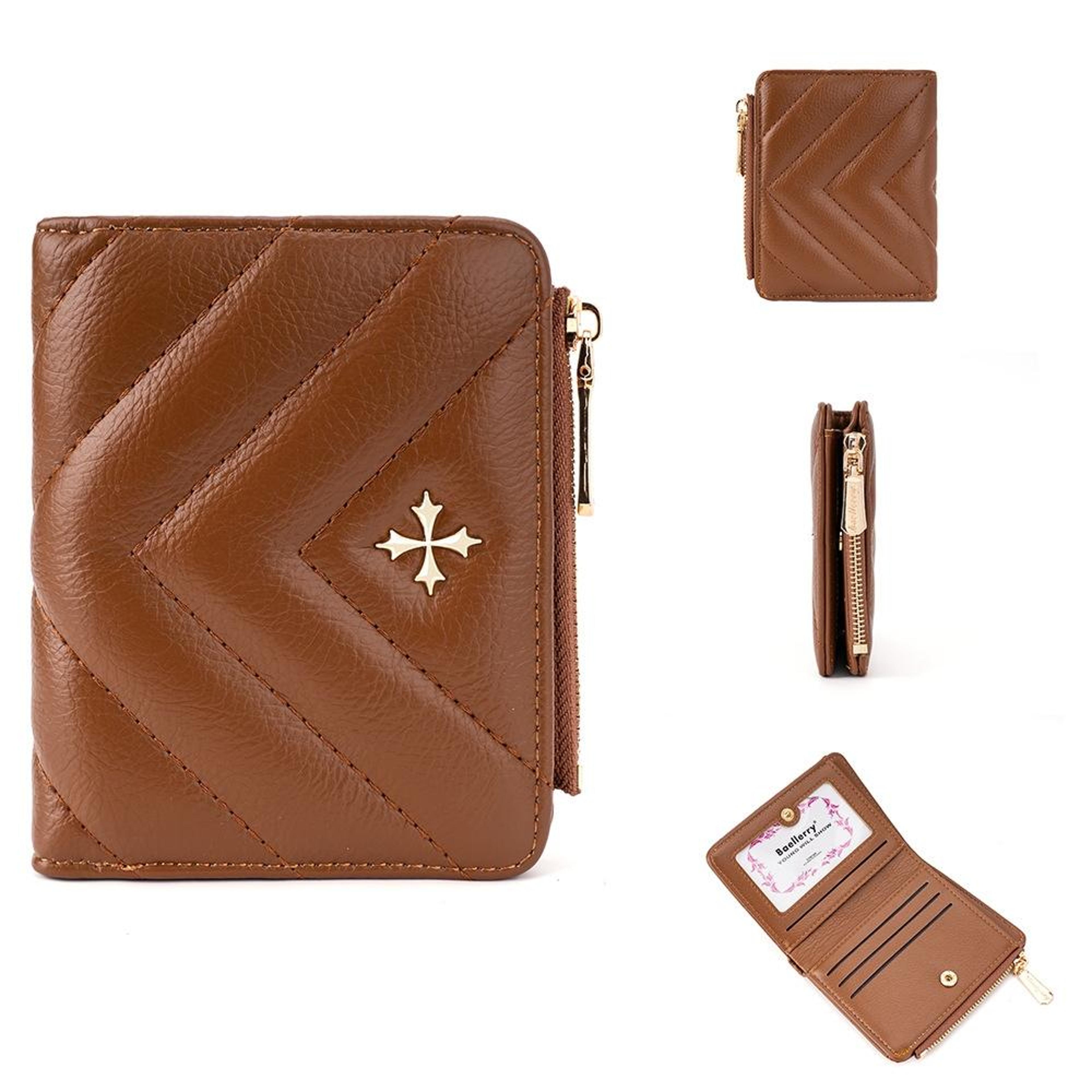 cross floral women's short wallet with multiple card slots and zipper coin pocket