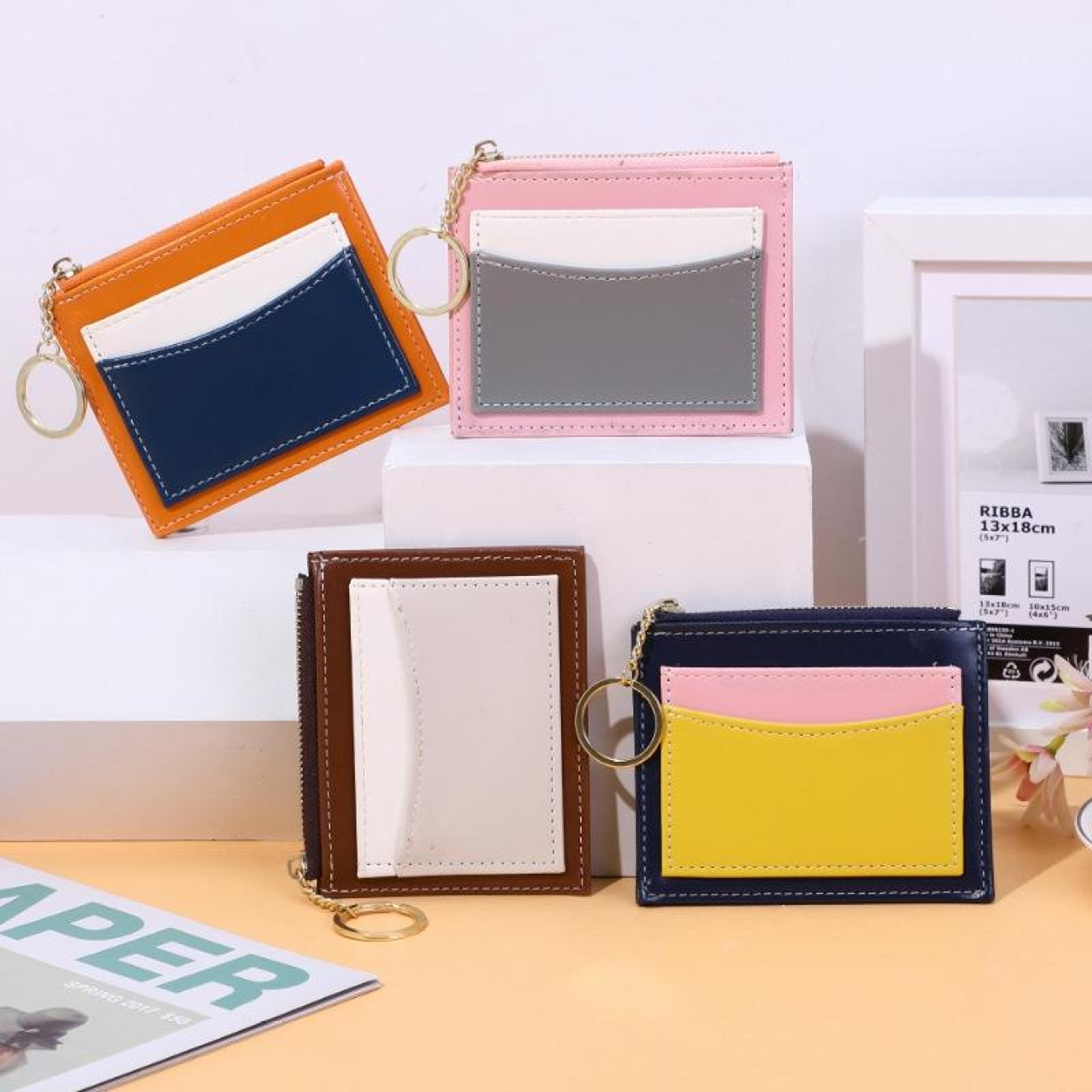 portable card holder wallet pu leather keychain wallet with zipper coin purse
