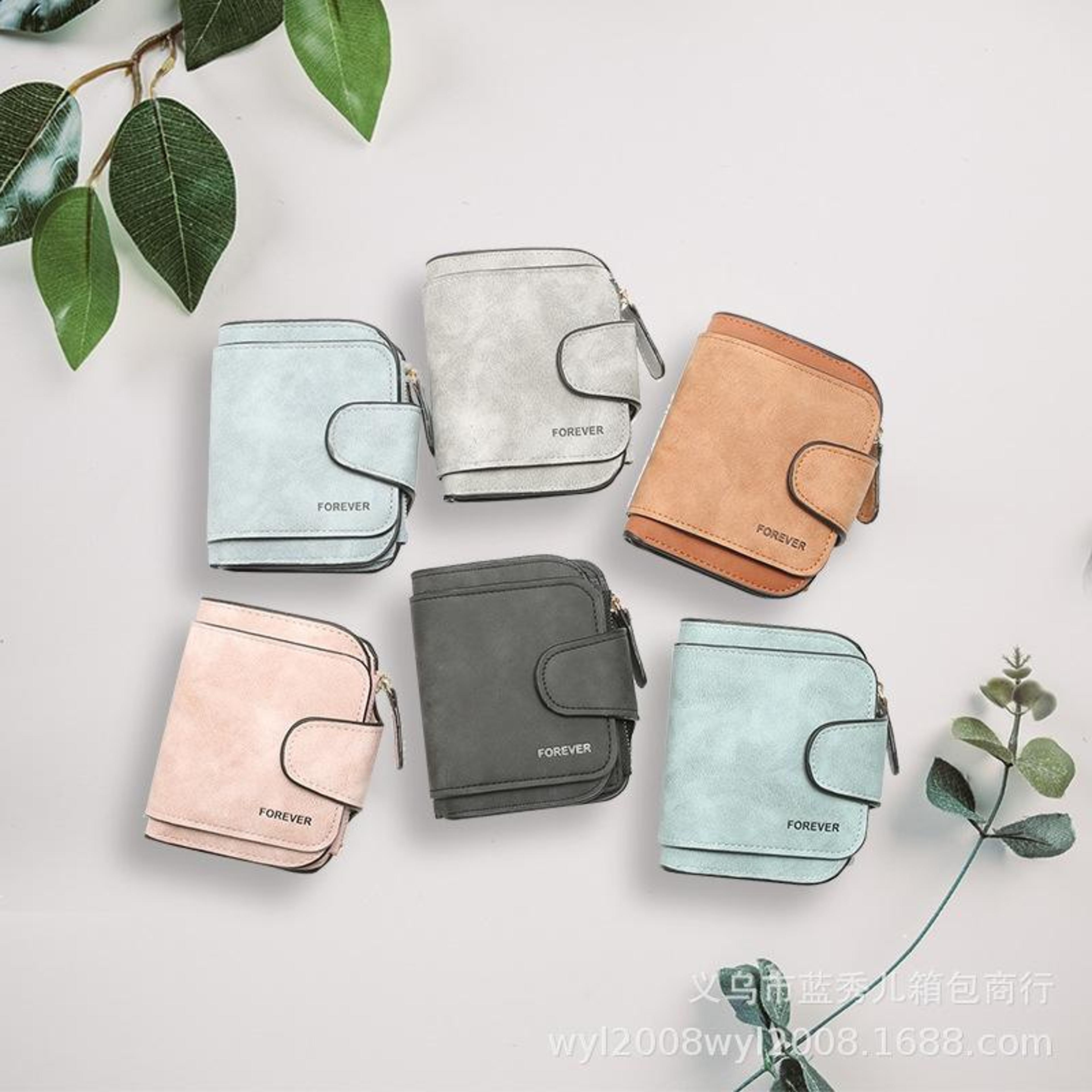 vintage leather wallet for women compact card holder wallet with zipper coin pocket