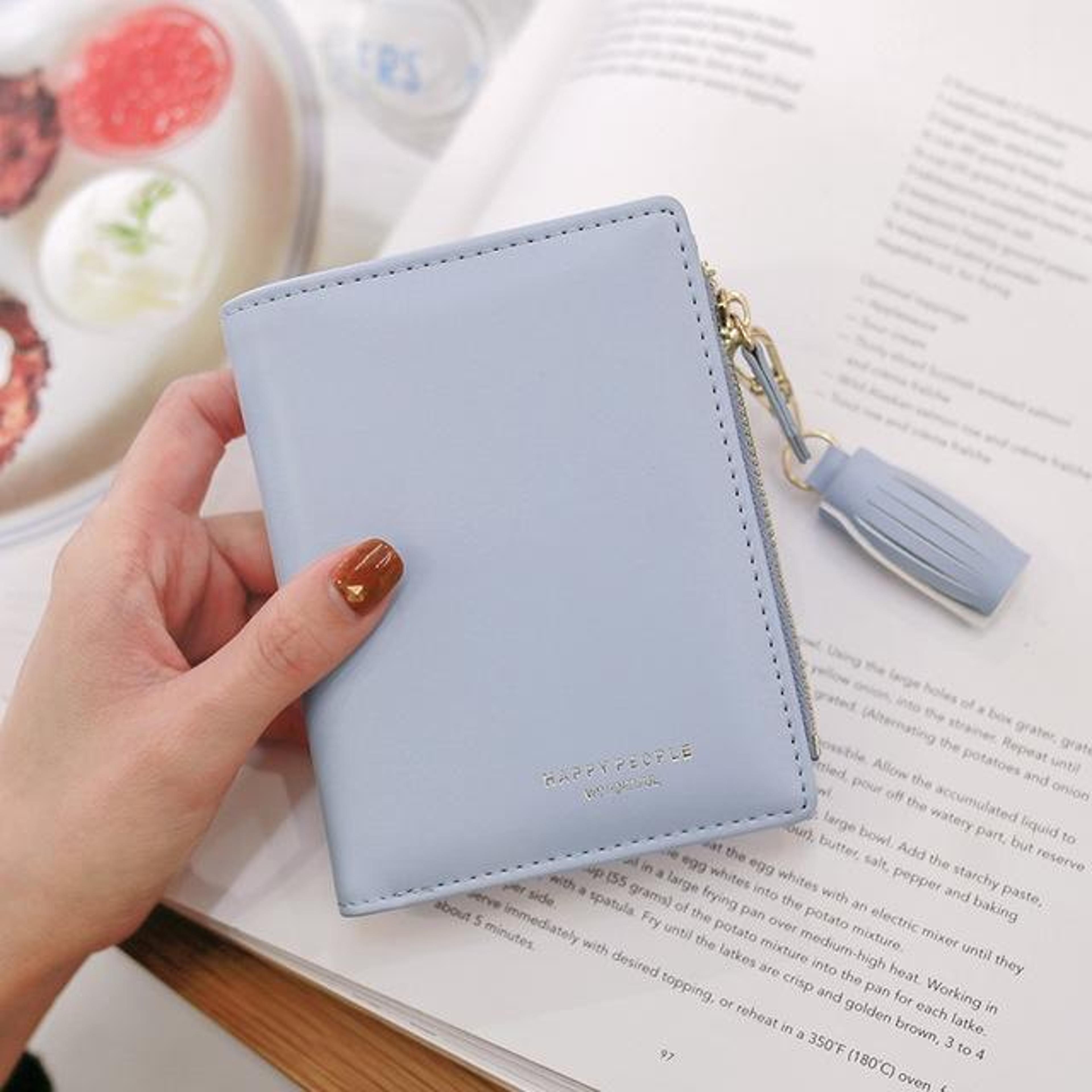 elegant womens bifold wallet pu leather short credit card holder tassel coin purse