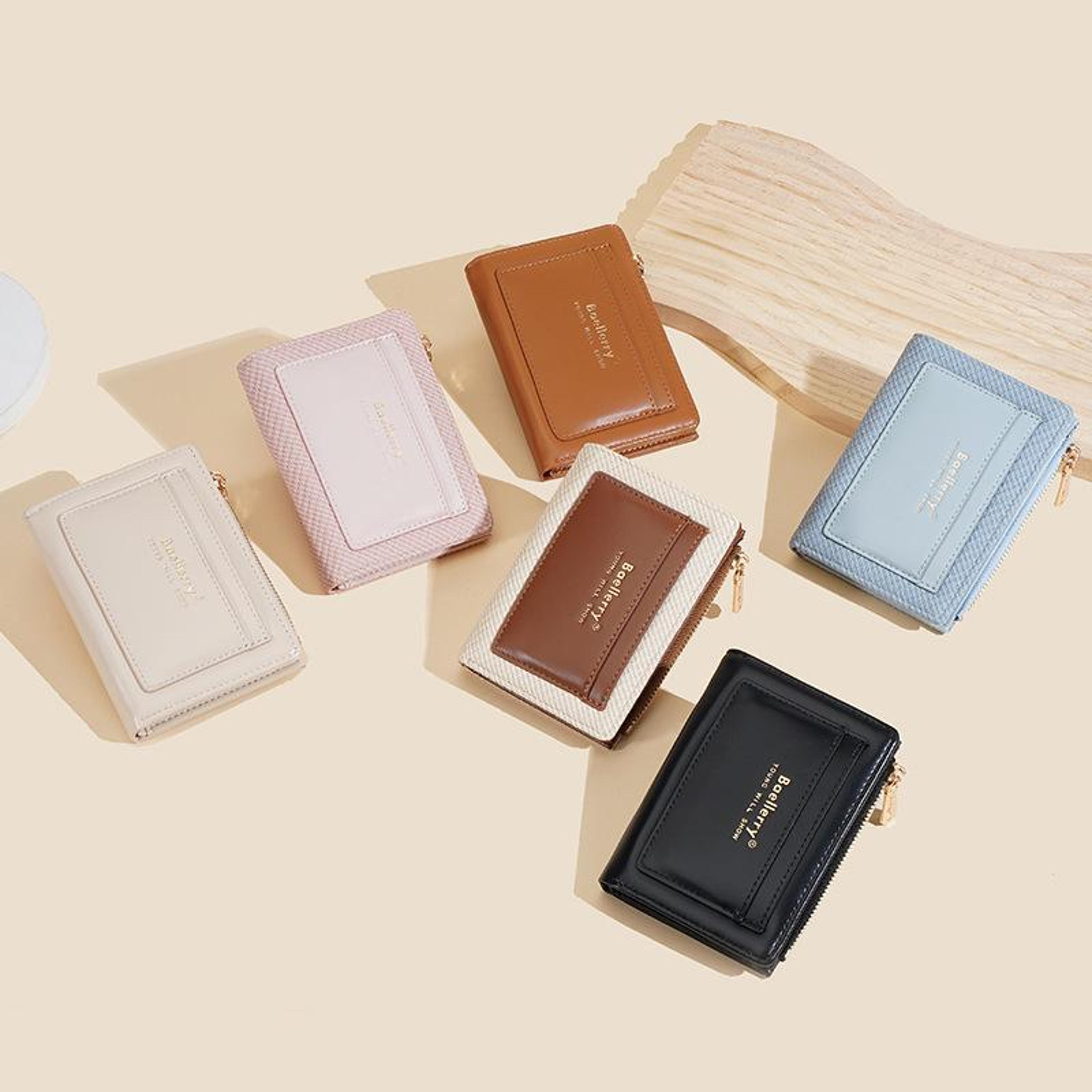 women's compact wallet pu leather card holder wallet with zipper coin purse and multi card slots