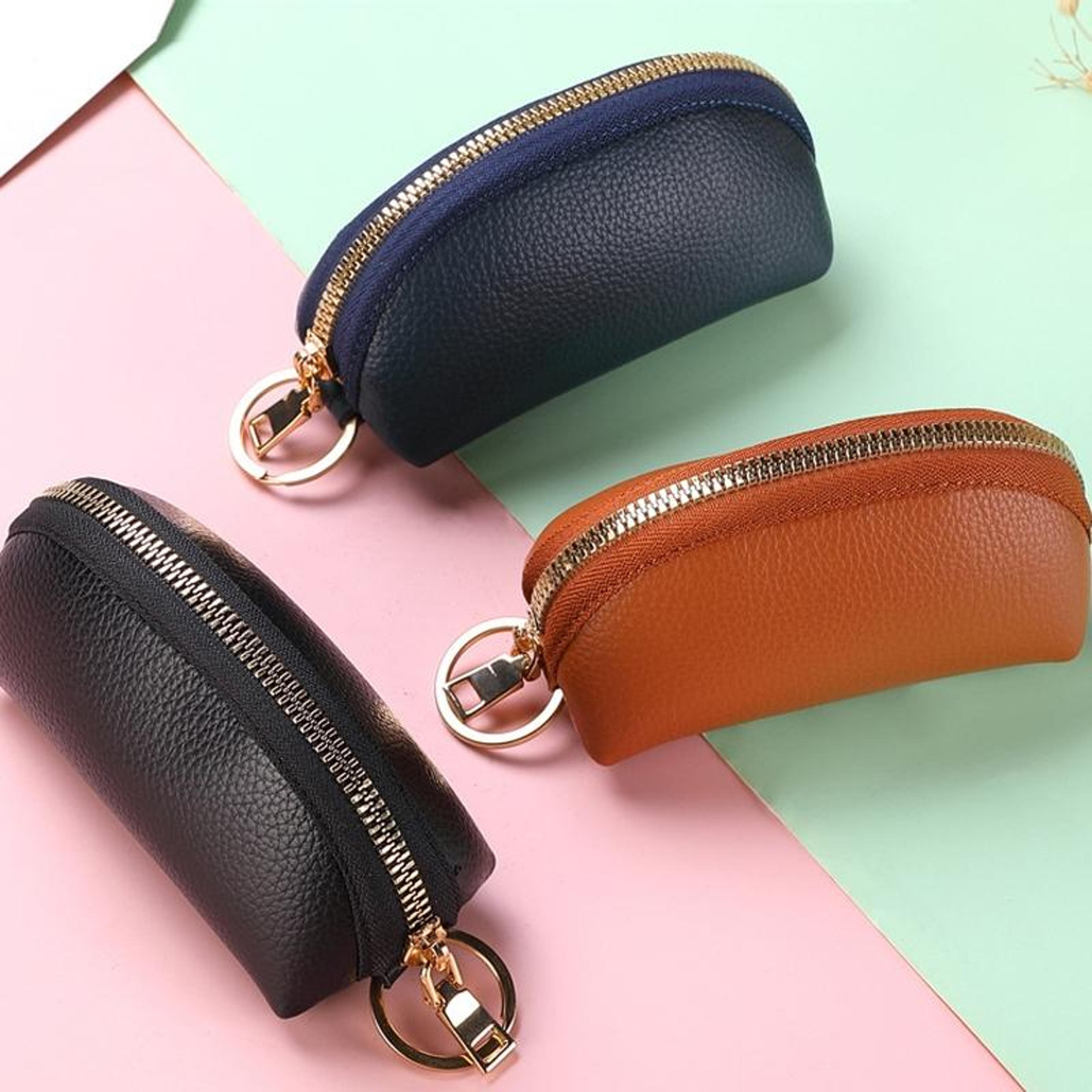 large capacity car key pouch soft pu leather key organizer wallet coin purse