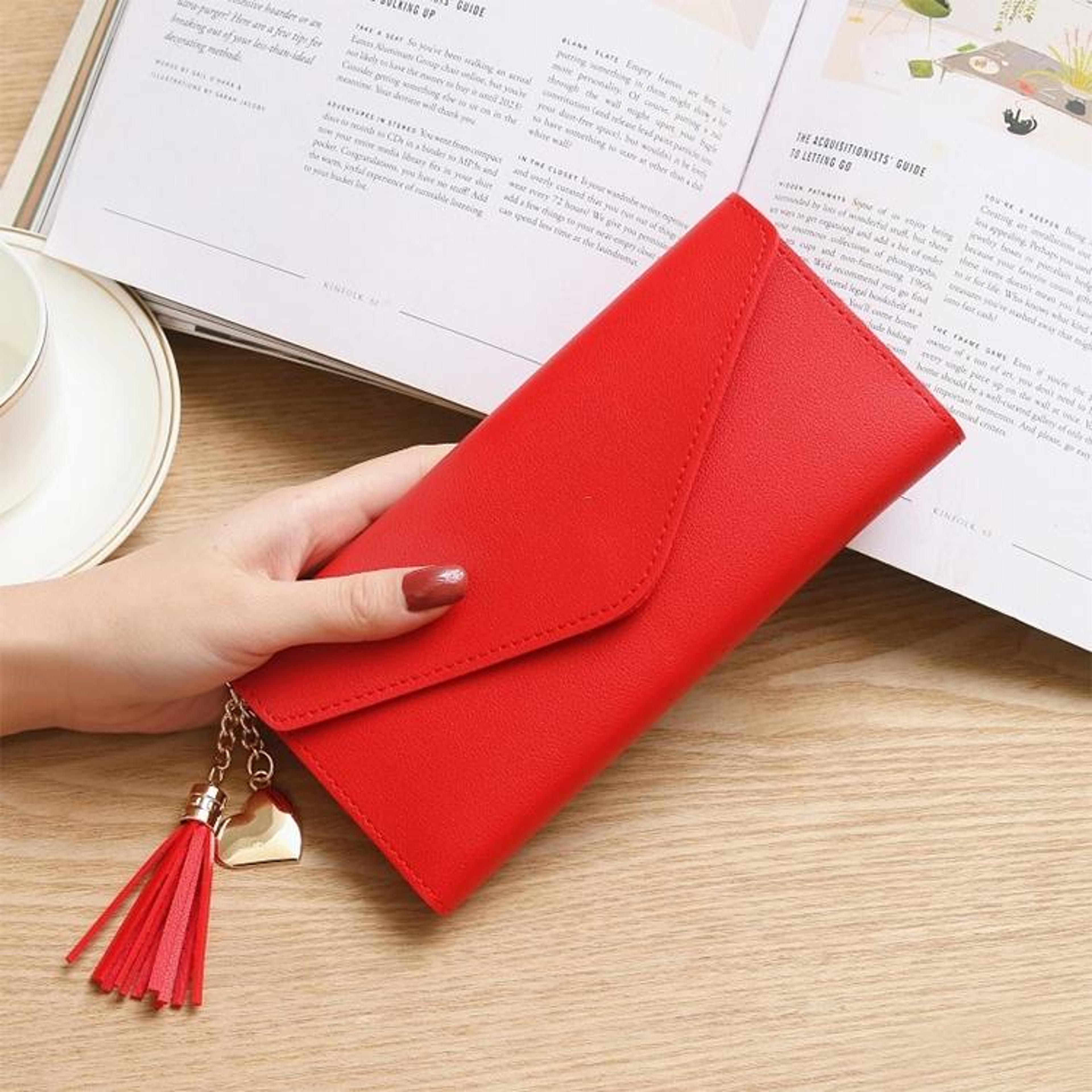 women's long pu leather wallet card holder clutch purse with tassel coin pocket