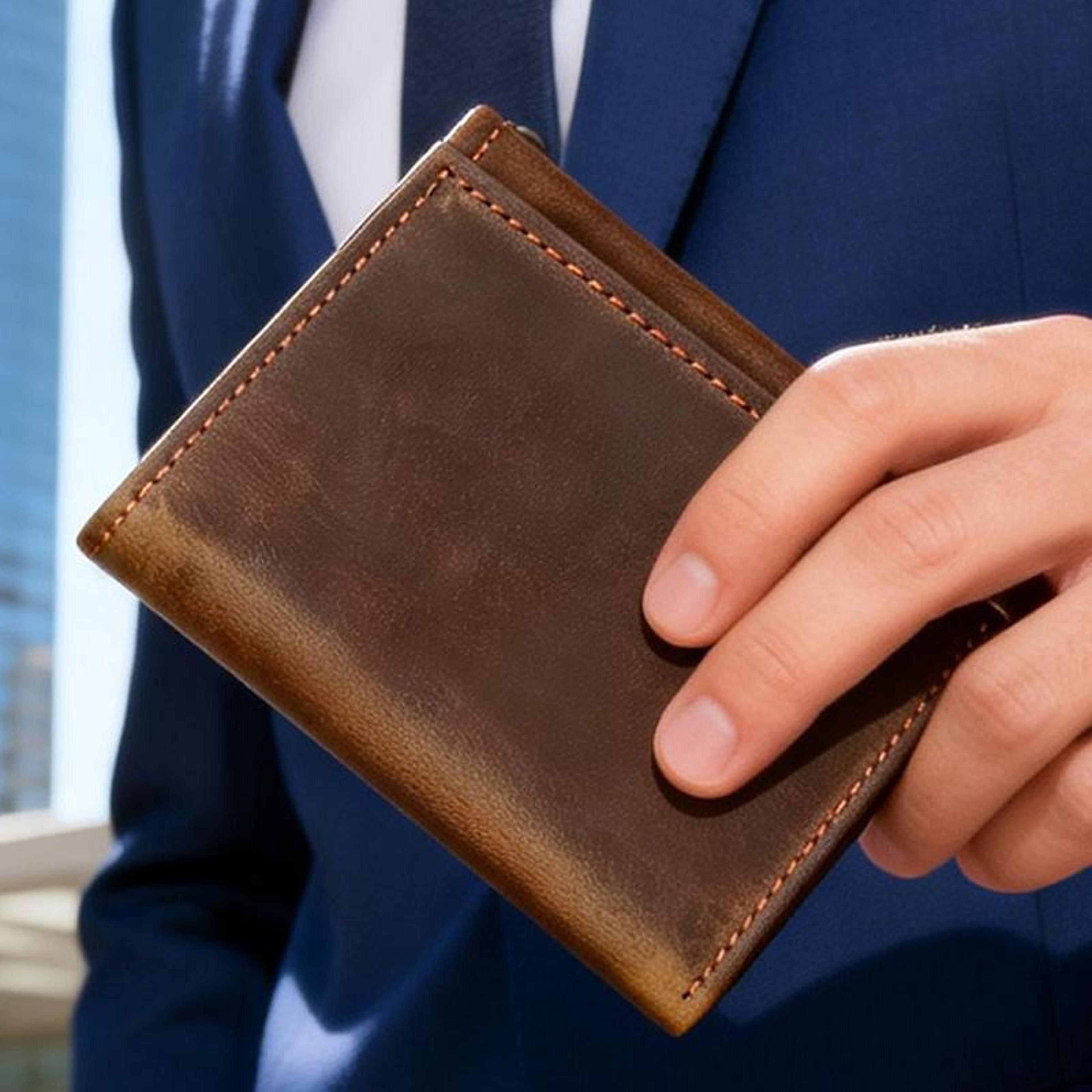 rfid blocking men's leather wallet vintage trifold wallet with coin pocket and chain