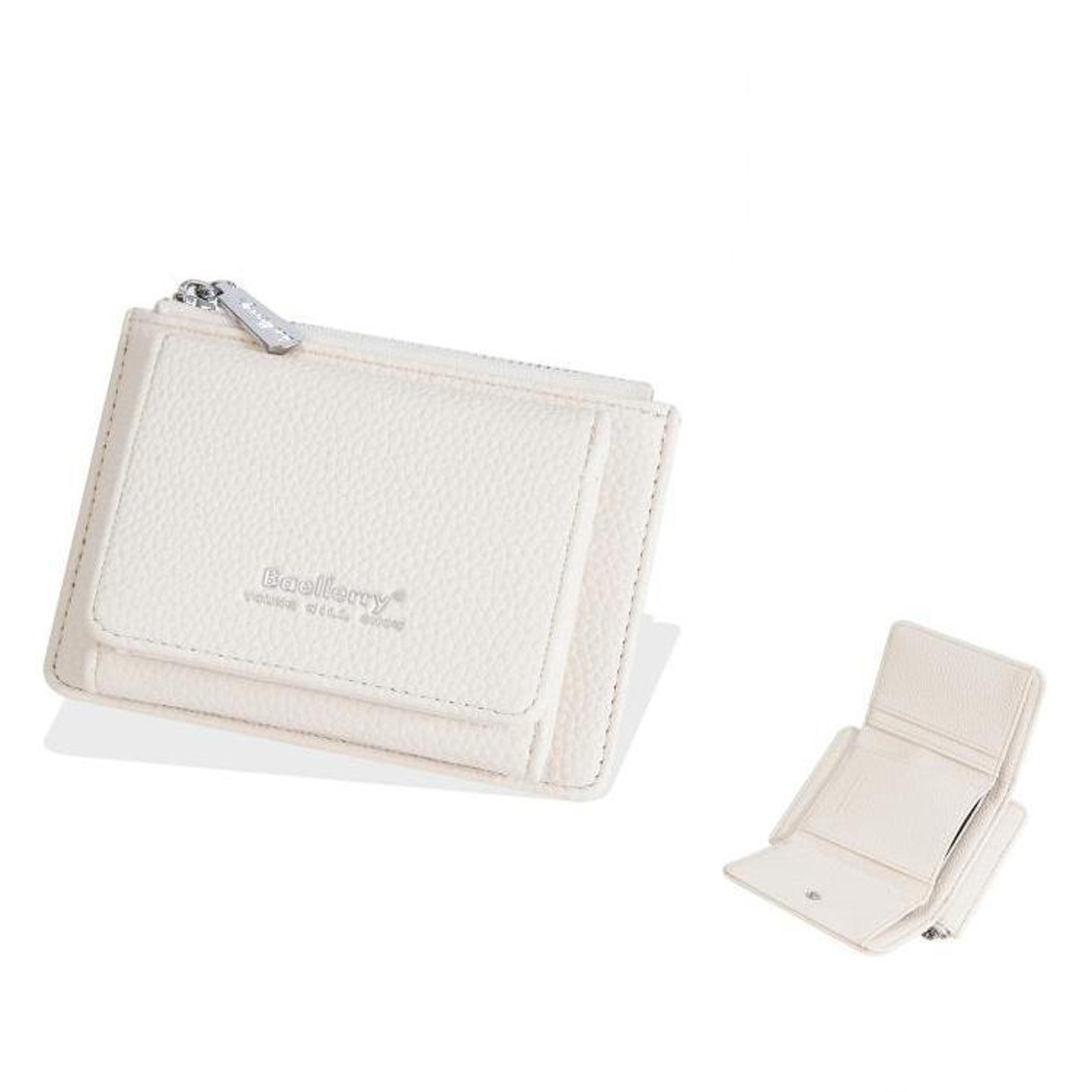 women's compact tri fold wallet slim pebble grain card holder with zipper coin pocket and id window