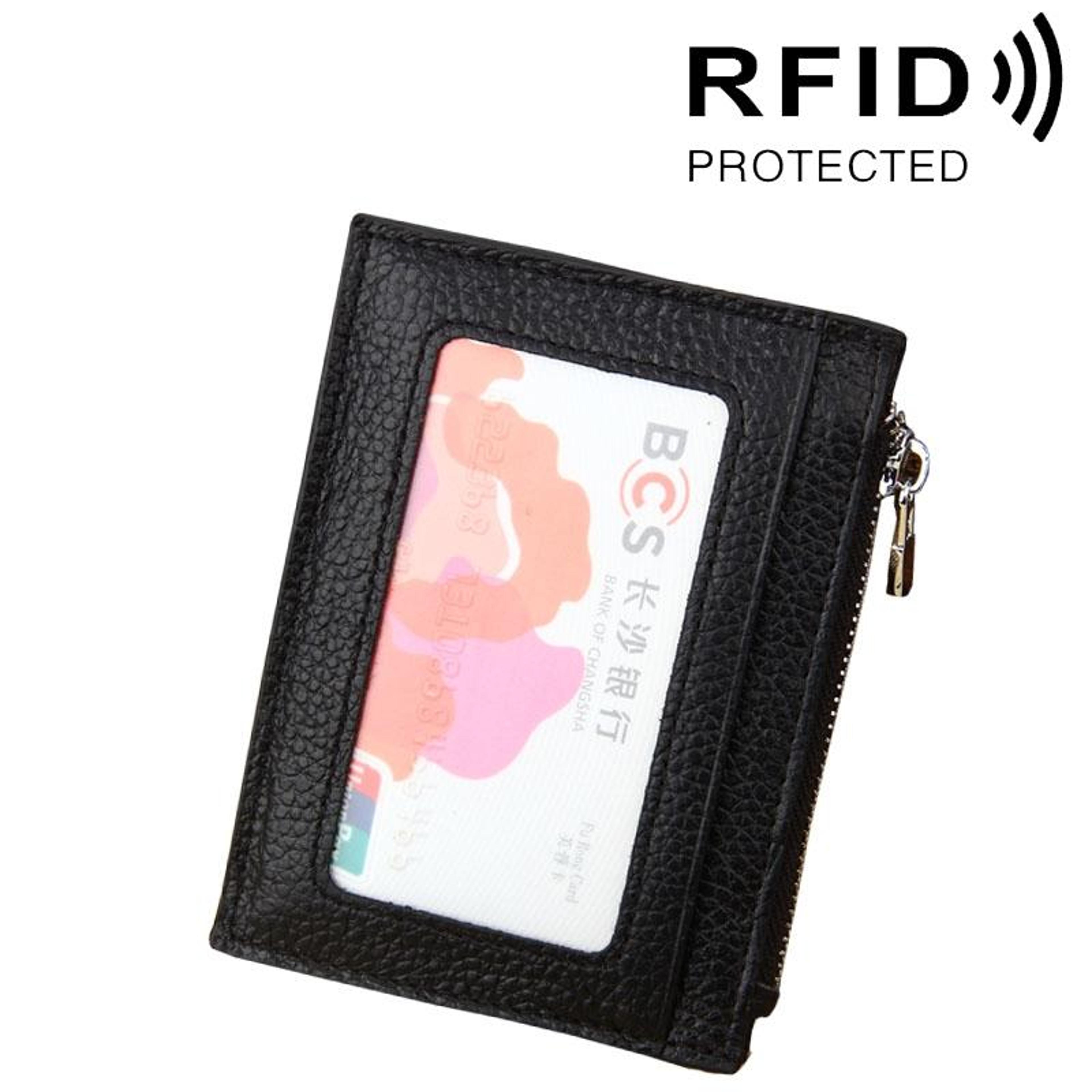 genuine cowhide leather rfid blocking wallet zipper card holder coin purse