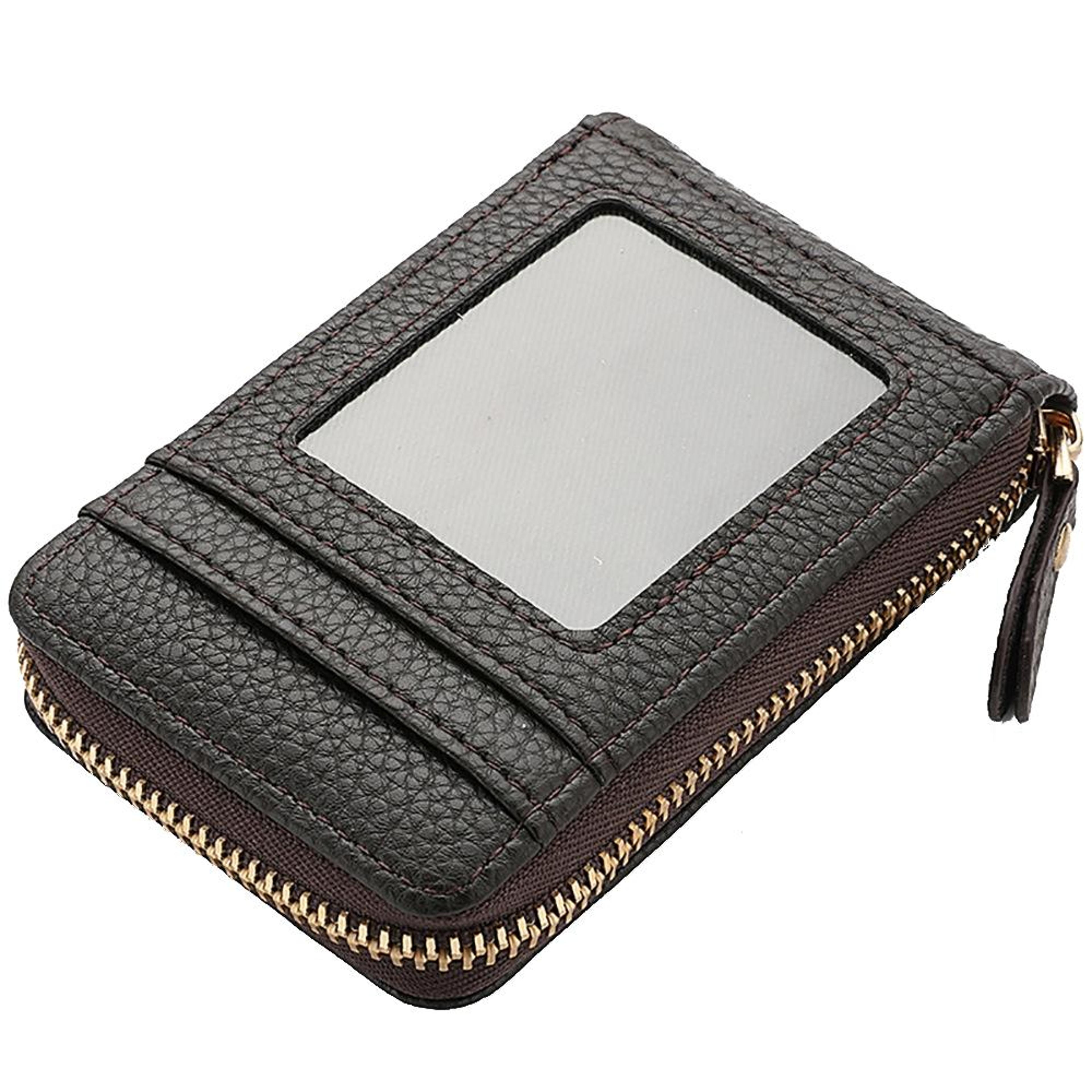 large capacity pu leather card holder wallet with zipper coin purse multi slot id card organizer