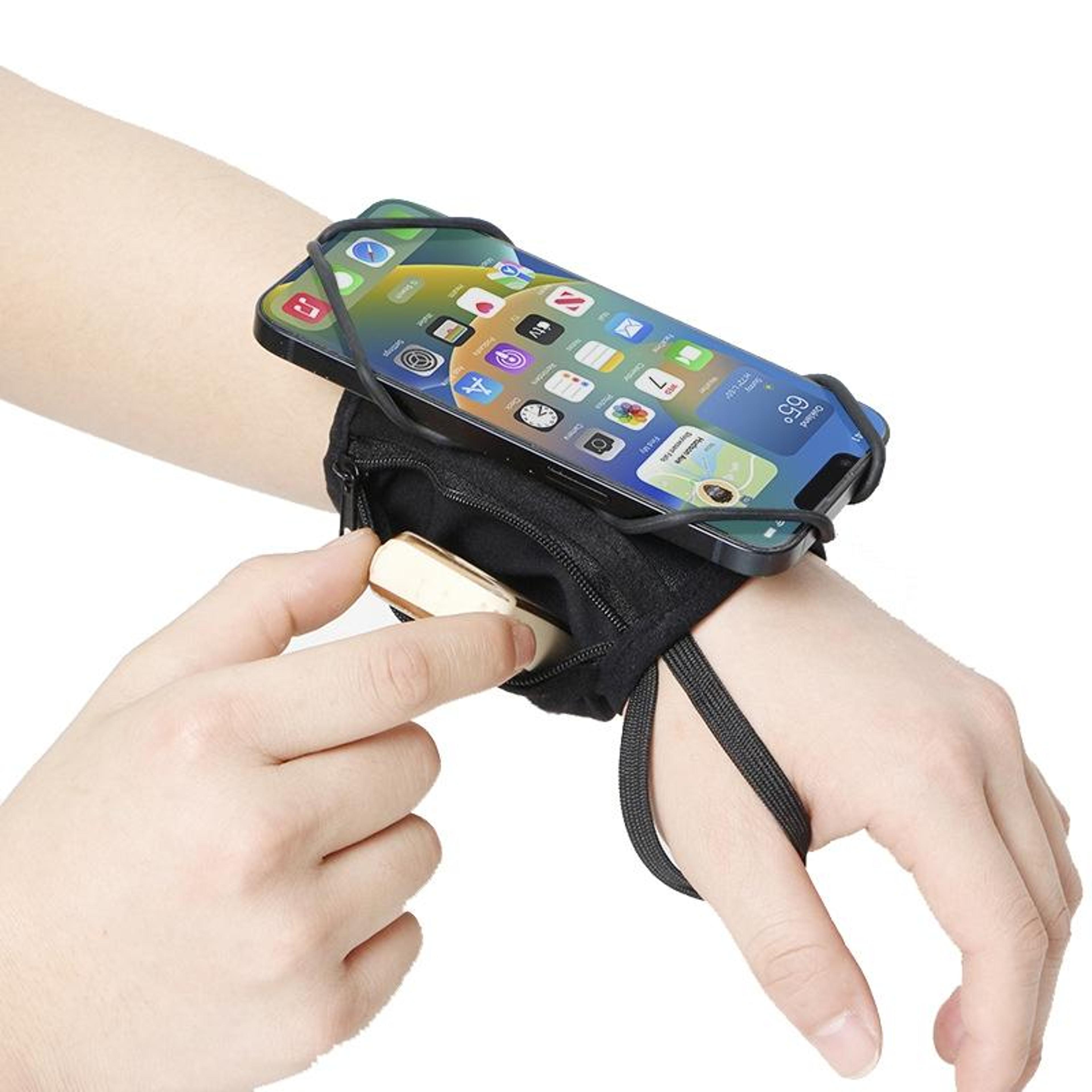 360 rotating phone wrist strap with coin purse and card holder for smartphones